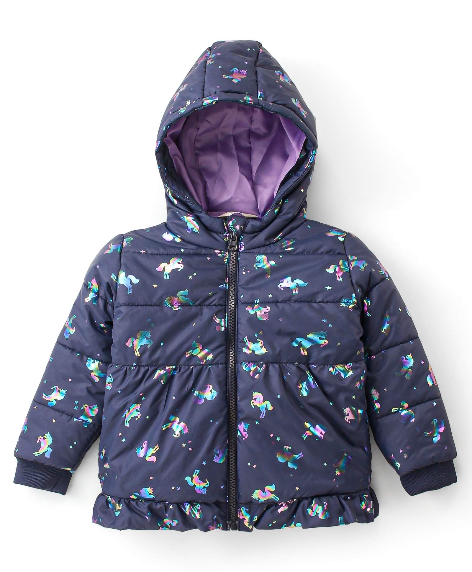 Bonfino Full Sleeves Puffer Jacket with Hood Unicorn Print - Blue-image-5