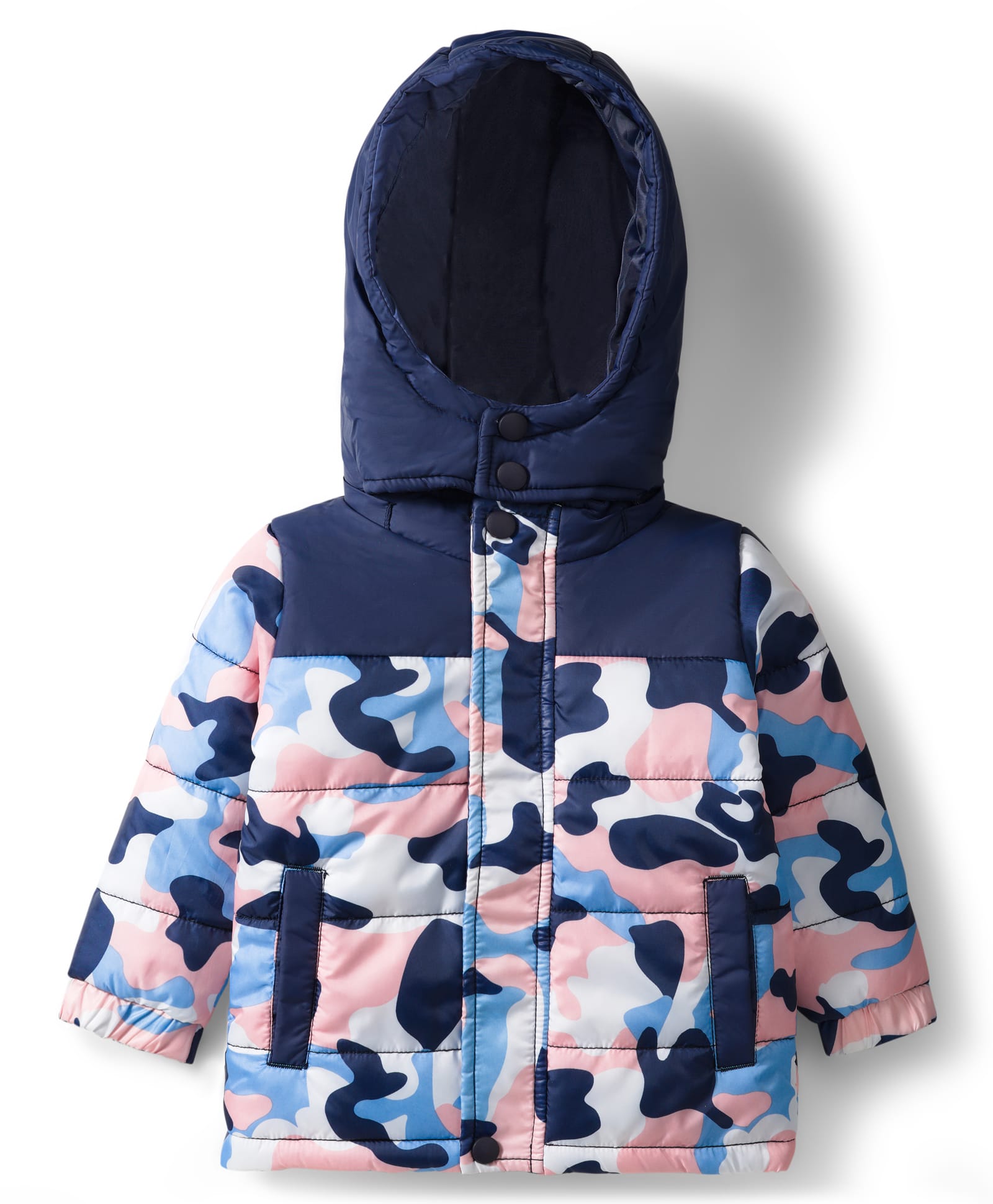 Bonfino Woven Full Sleeve Puffer Winter Jacket with Camouflage Design & Detachable Hood - Navy Blue-image-40