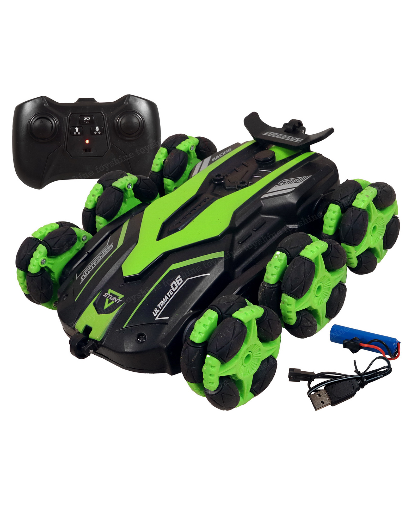 Toyshine 6 Wheels 360  degree Rotating Remote Control Rechargeable Stunt Car Swing Arm Vehicle Deformation Off Road 2.4GHZ Green-image-4