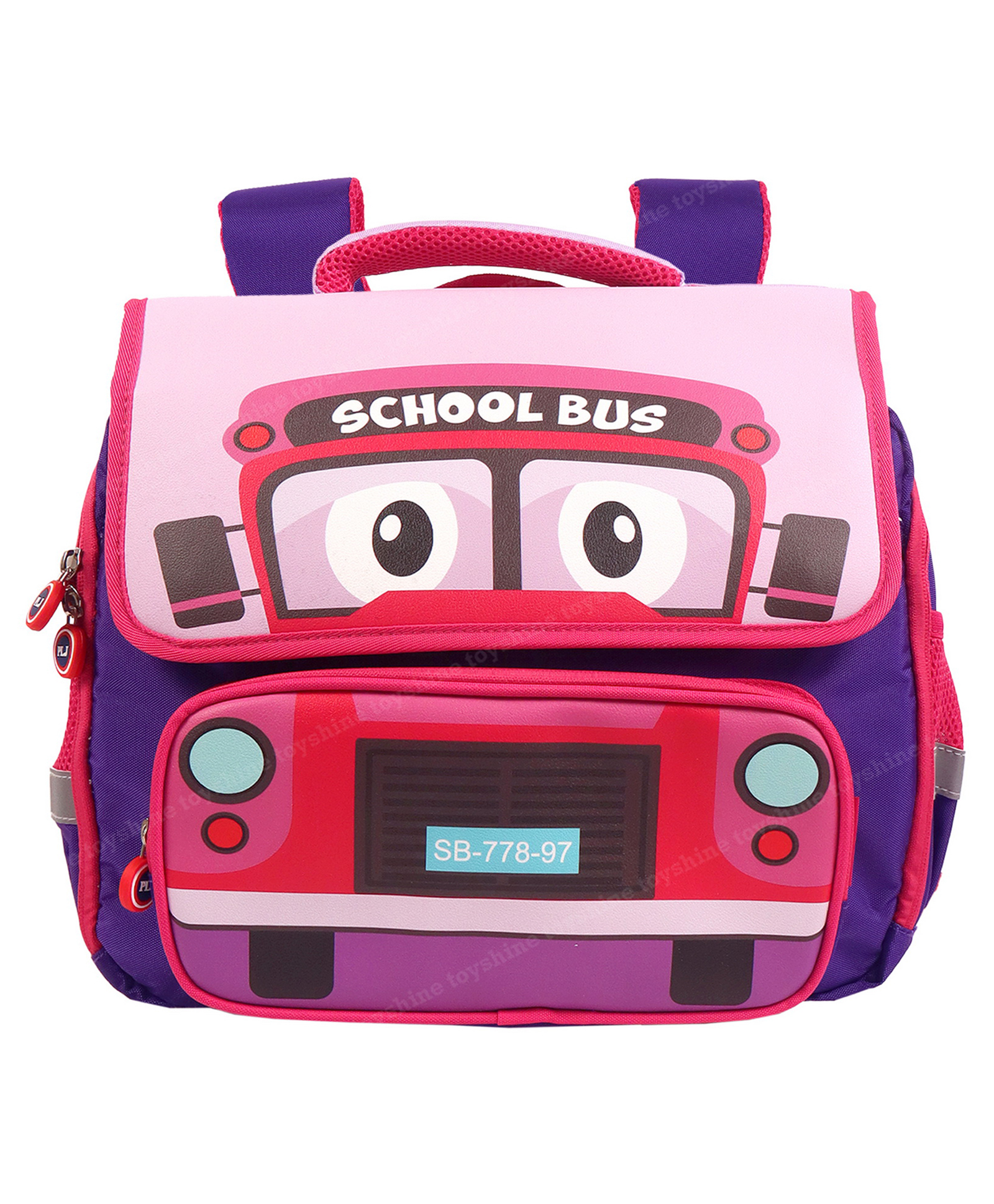 Toyshine Cute School Bus Design Rectangular Shape Bagpack for Preschool kindergarten School Picnic Travel Bag For Kids Pink Height 14 Inch-image-7