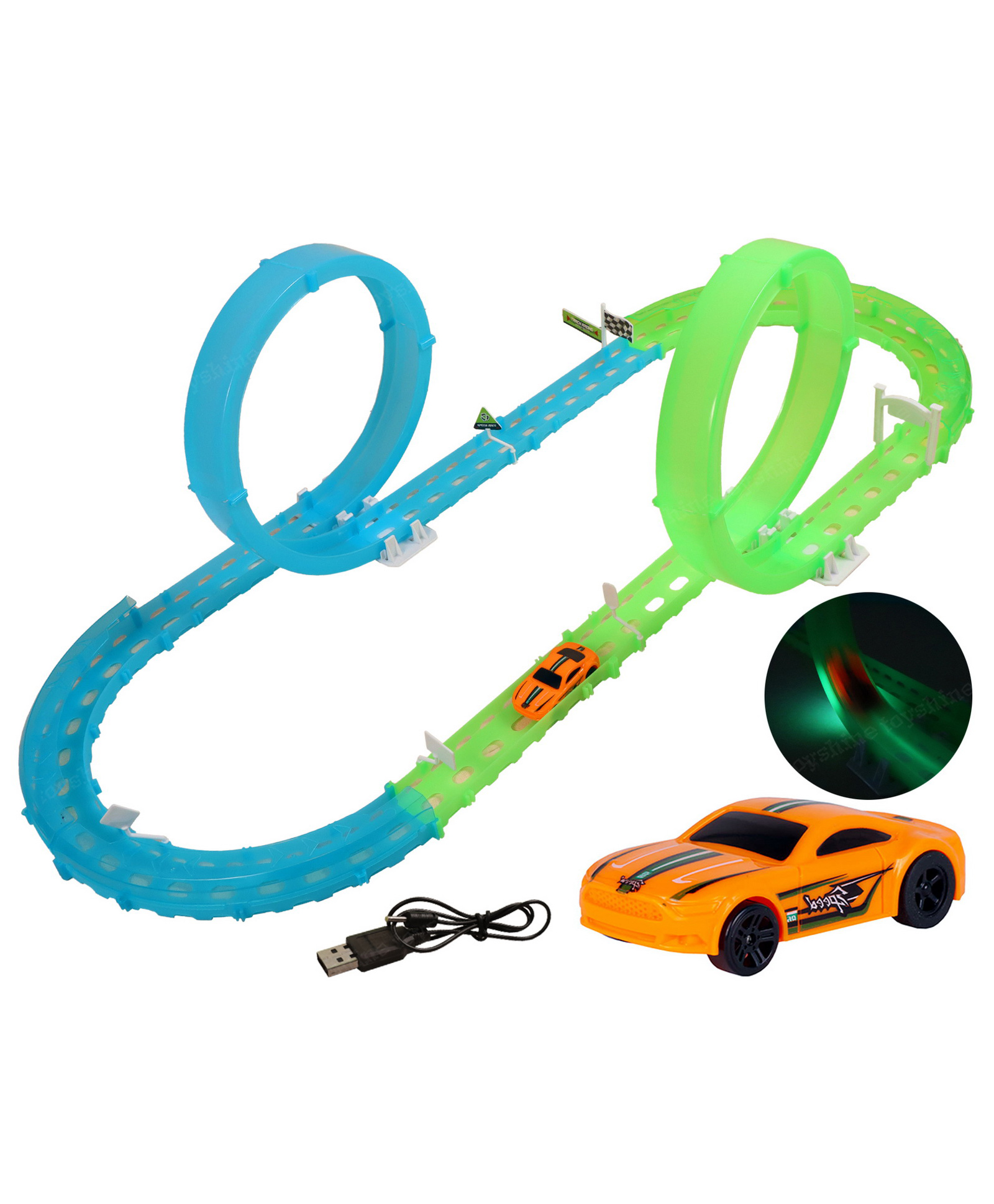 Toyshine 32 Pc DIY Glow Educational Toy Speedway Track Set with 2 Rechargeable Cars Interactive Toys for Kids-image-43