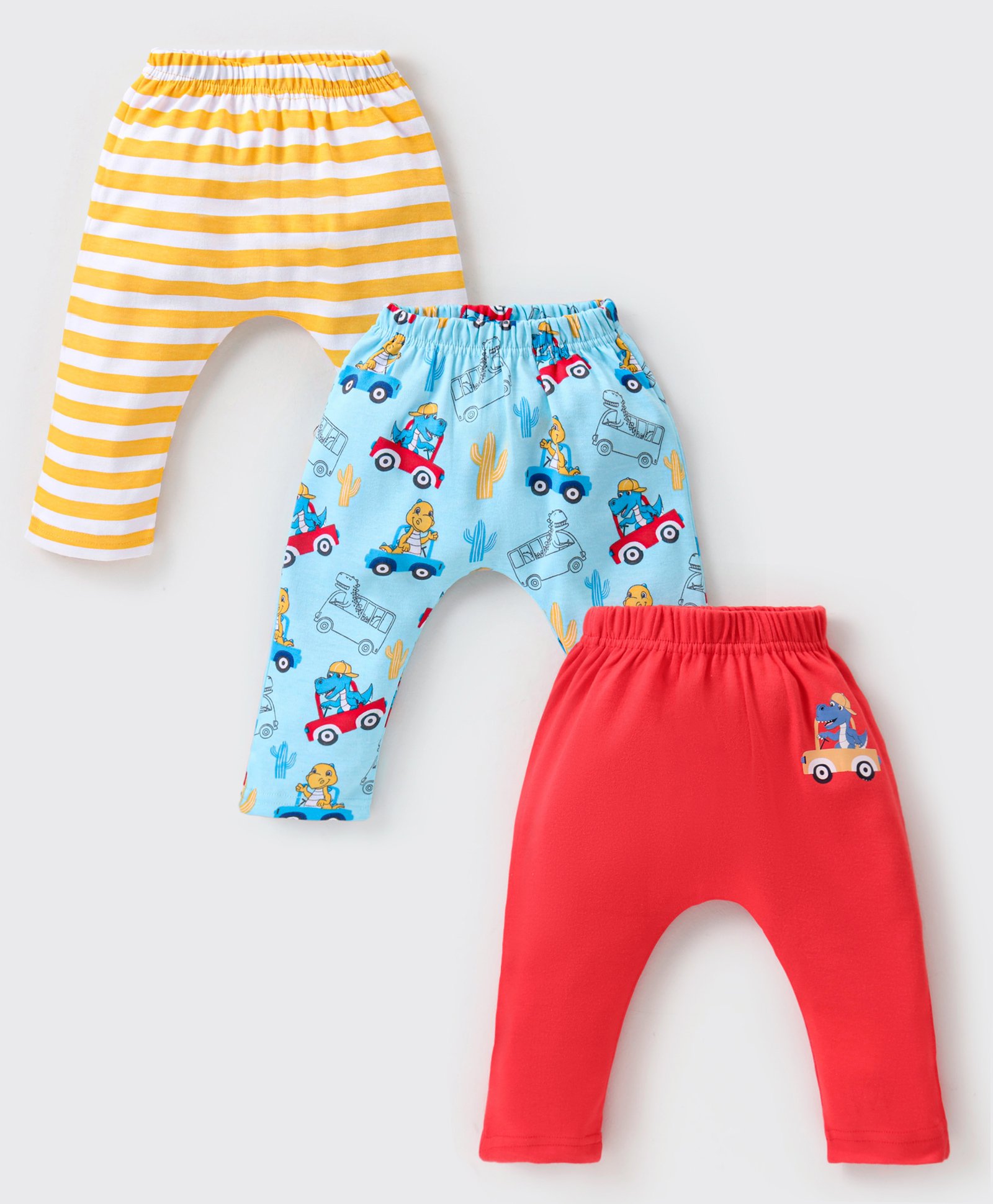 Babyhug Cotton Knit Full Length Diaper Leggings with Jeep & Dino Print - Multicolour