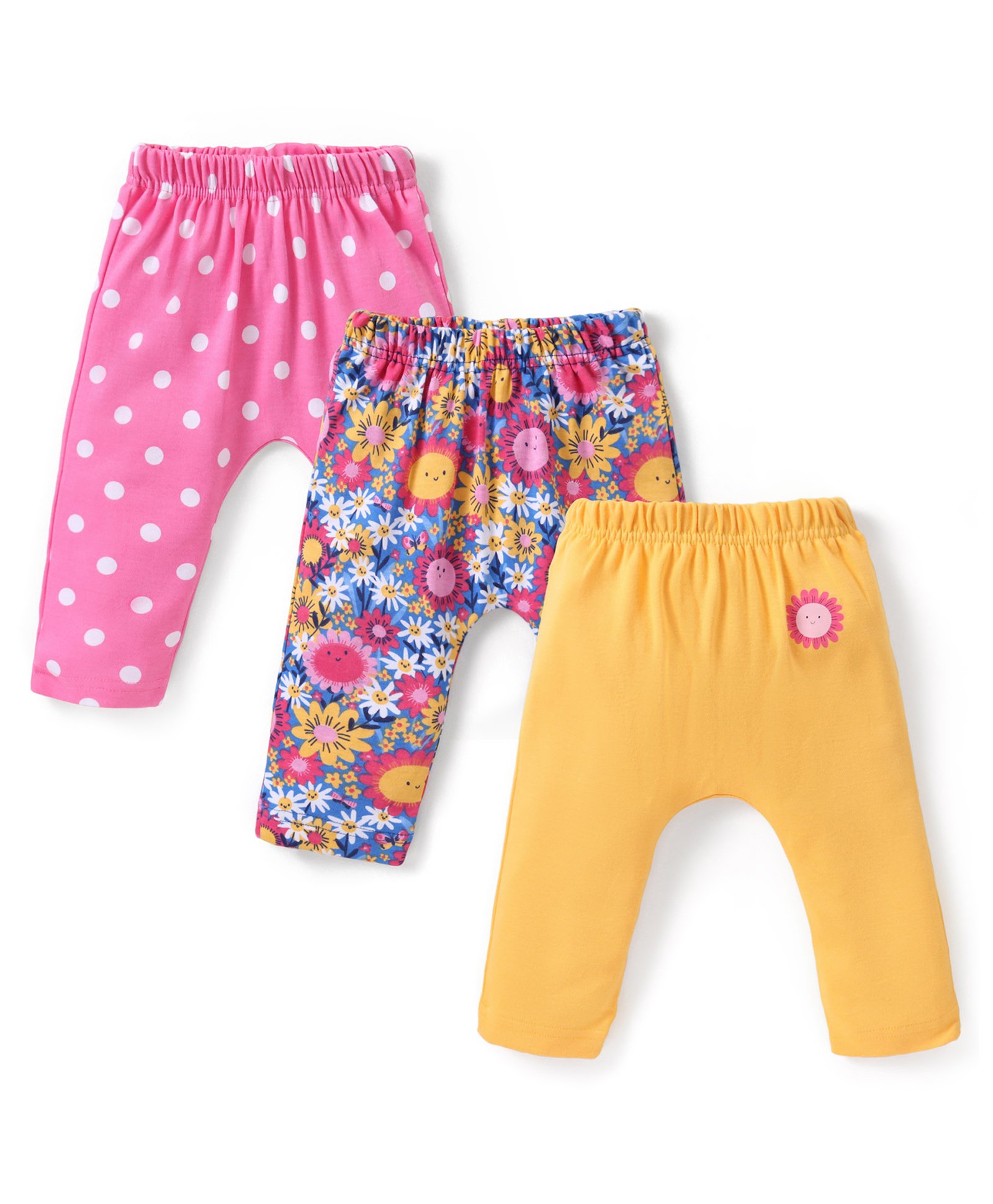 Babyhug Cotton Knit Full Length Diaper Leggings with Polka Dots & Floral Print Pack of 3 - Multicolour-image-16