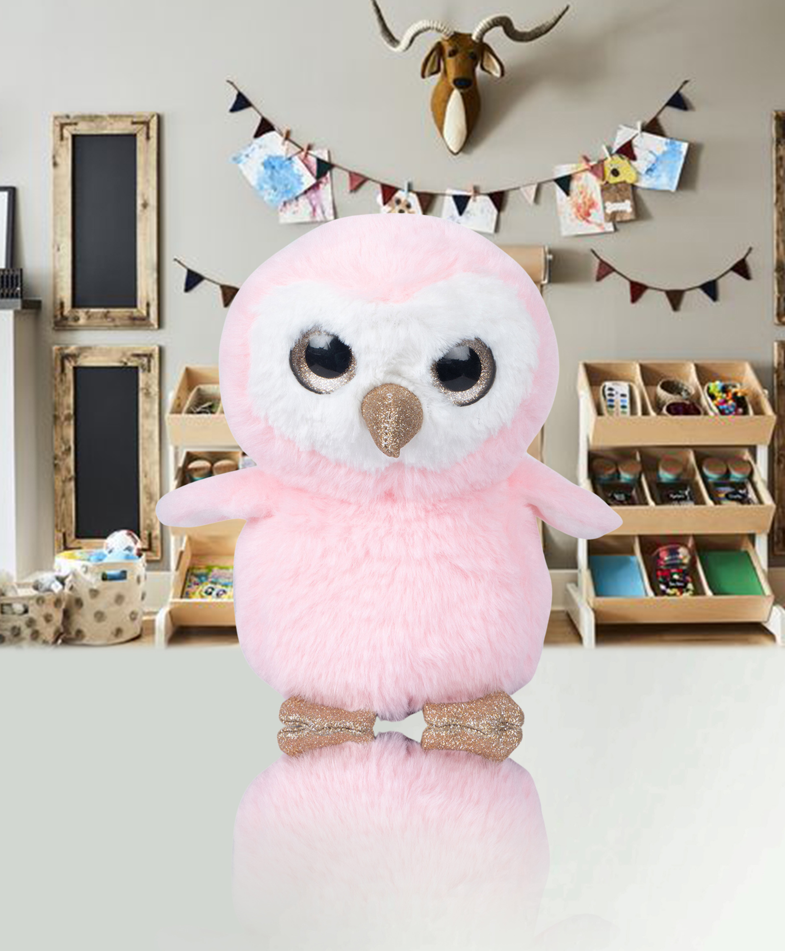 SHAPZE Puffy Plush Owls  Pink Height 16 cm-image-28