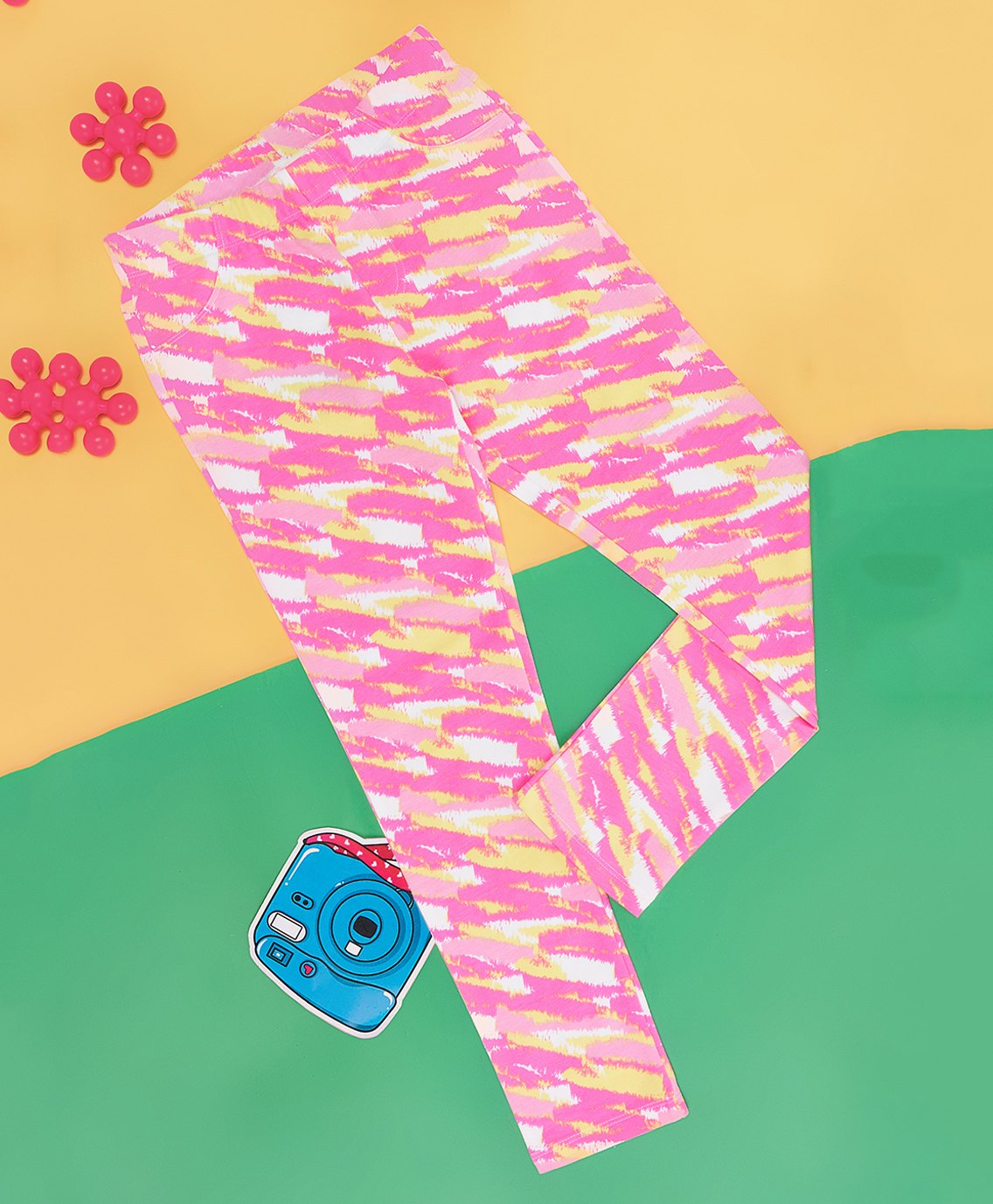 Pantaloons Junior Abstract Printed Leggings - Pink-image-1