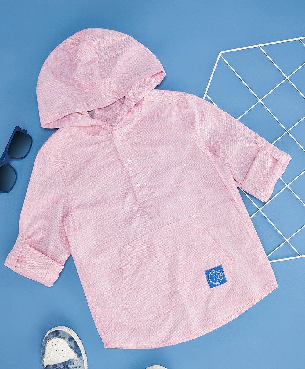 Pantaloons Junior Full Sleeves Solid Hooded Shirt - Pink-image-24