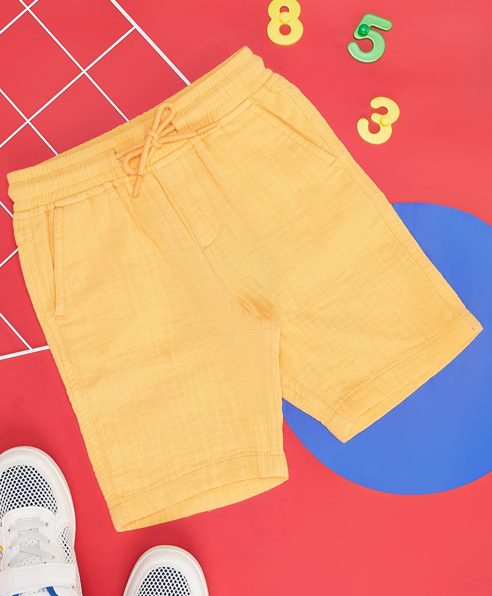 Pantaloons Junior Solid Cotton Shorts - Banana Cream Yellow-picture-29