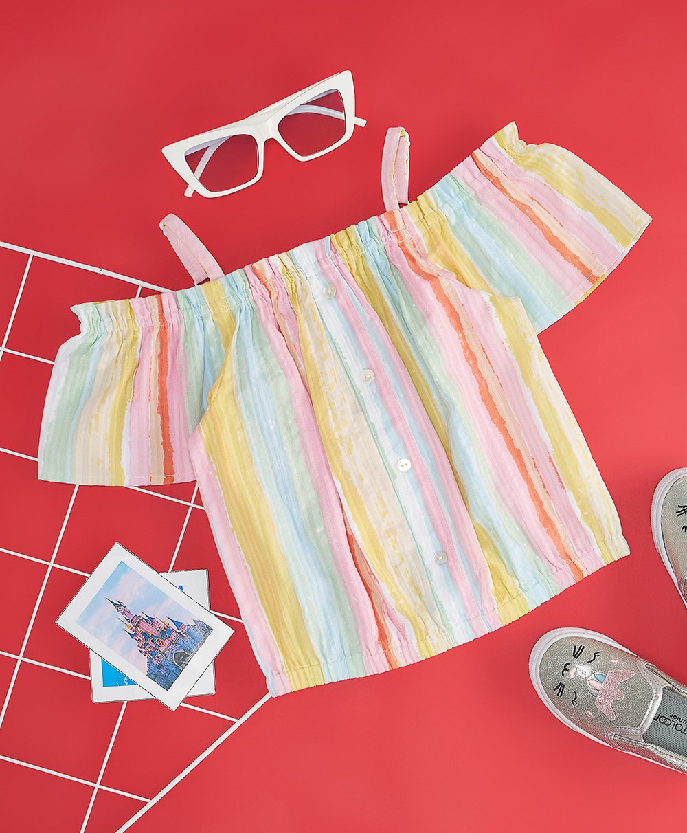 Pantaloons Junior Cold Shoulder Stripped Top - Multi Colour-picture-20