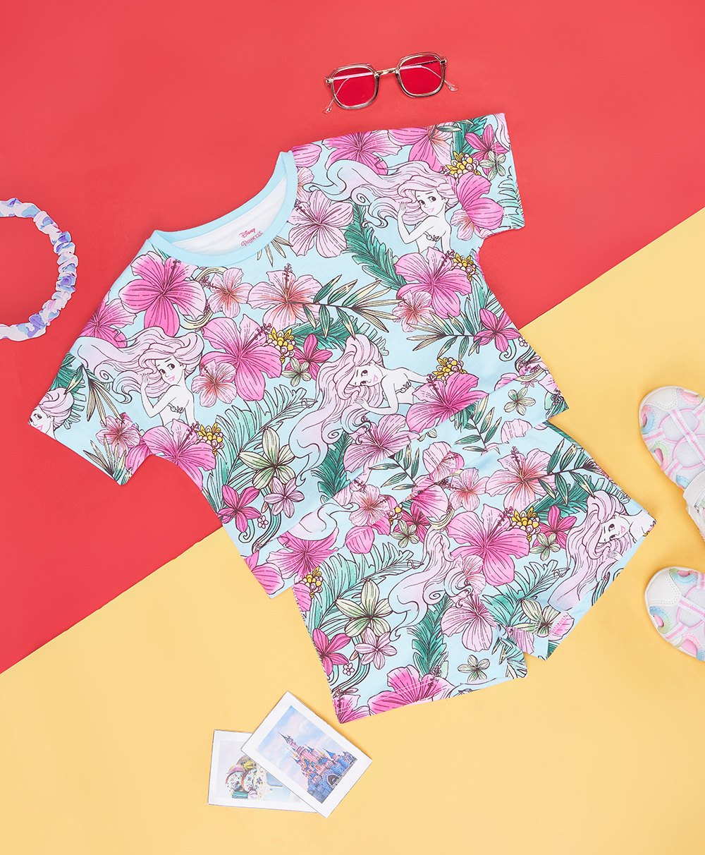 Pantaloons Junior Cotton Knit Half Sleeves Floral Printed Shorts Set- Island Paradise Blue-image-20