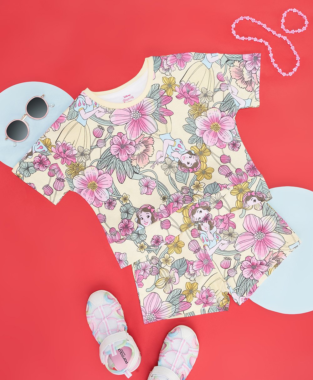 Pantaloons Junior Cotton Knit Half Sleeves Floral Printed Shorts Set  - Tender Yellow-image-19