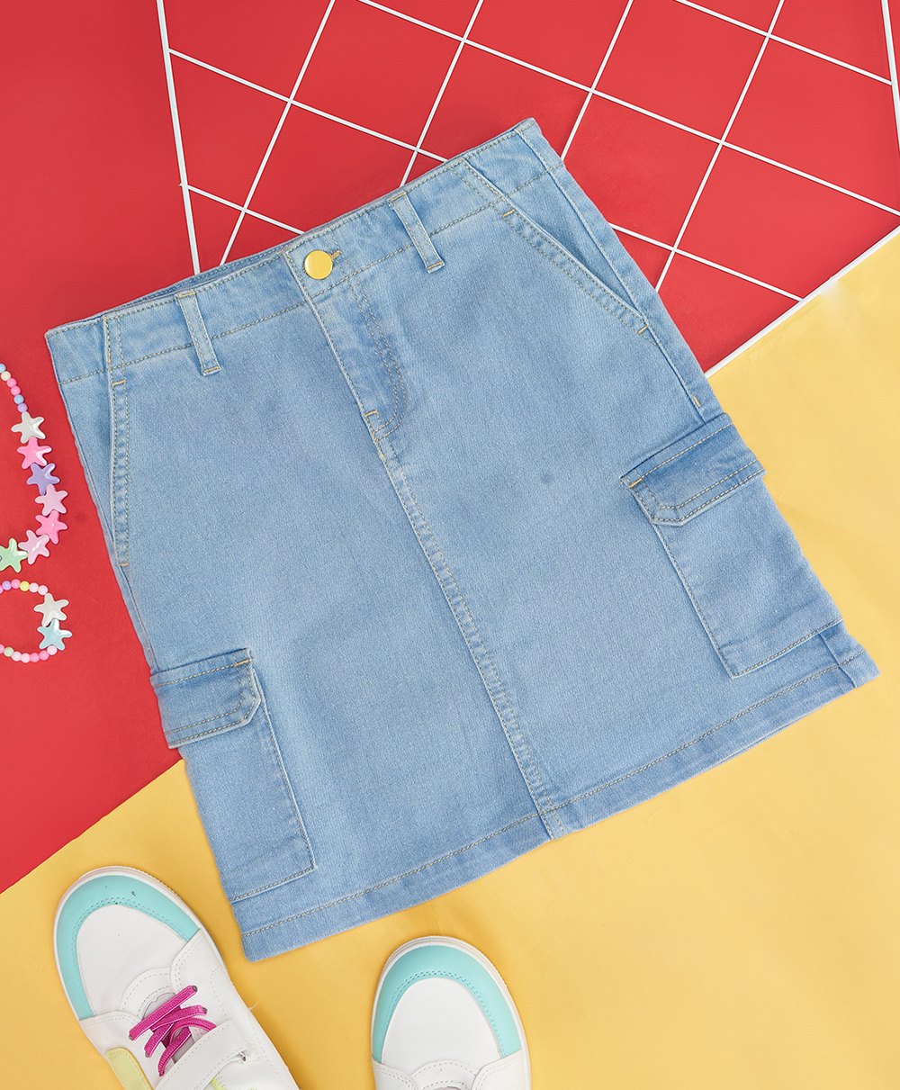Pantaloons Junior Pocket Detailed Cotton Skirt - Light Blue-picture-21