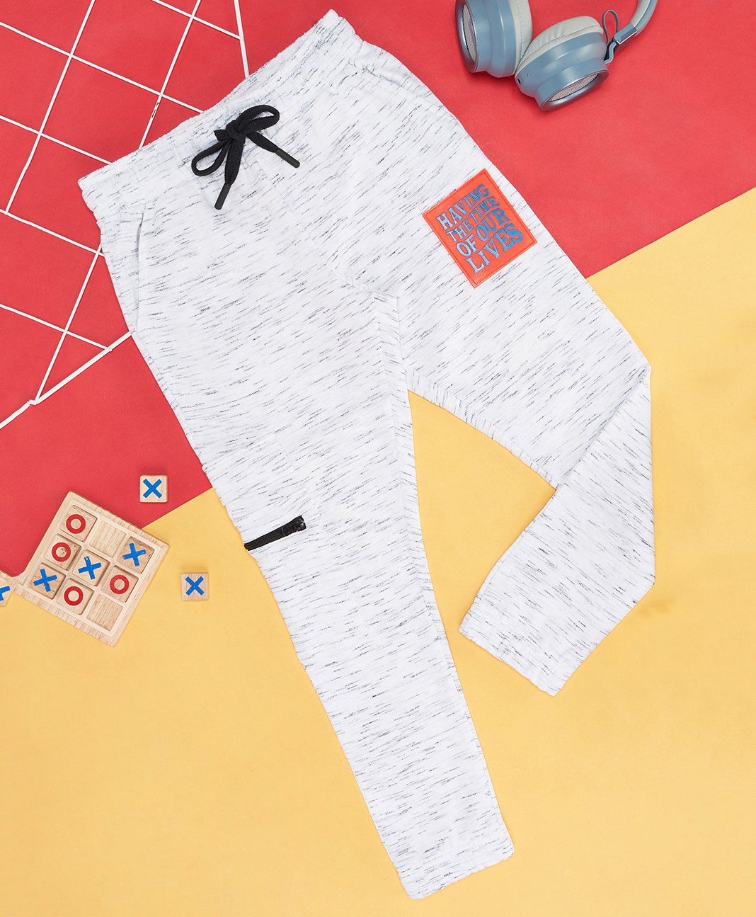 Pantaloons Junior Life Text Printed Cotton Track Pant - Bright White-picture-15