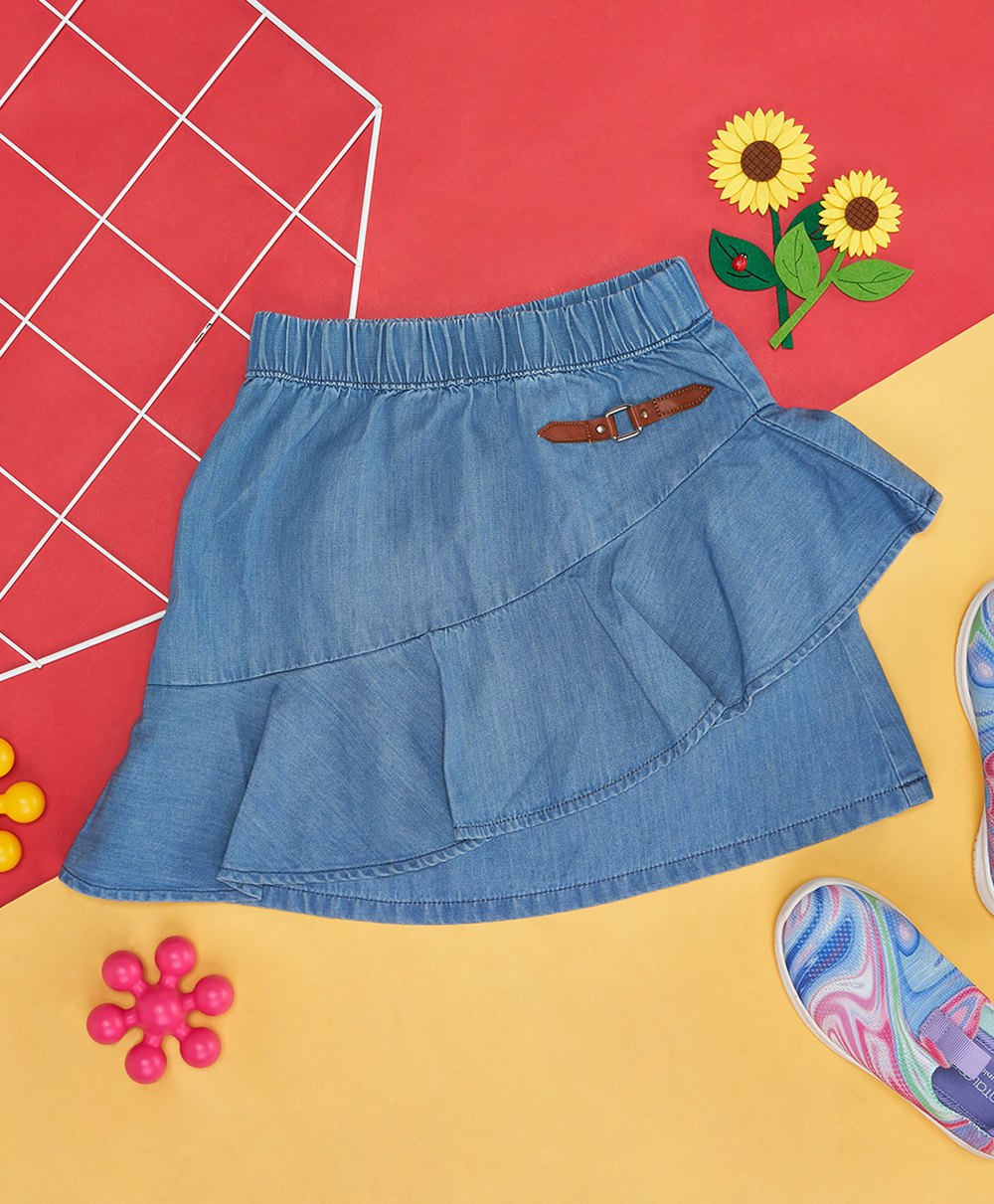 Pantaloons Junior Solid Layered Cotton Skirt - Medium Blue-image-31