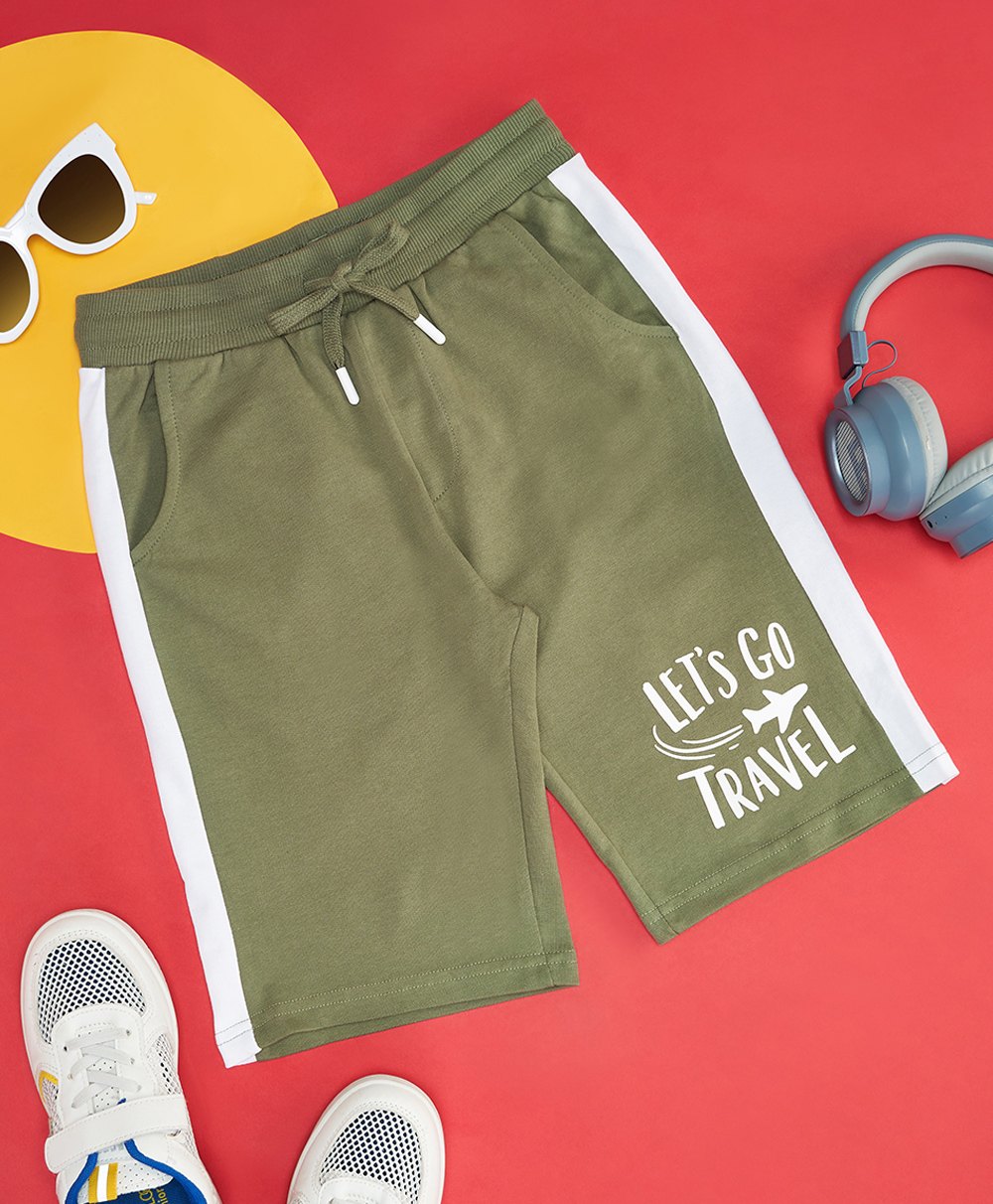 Pantaloons Junior Lets Go Travel Text Printed Shorts - Capulet Olive Green-picture-19