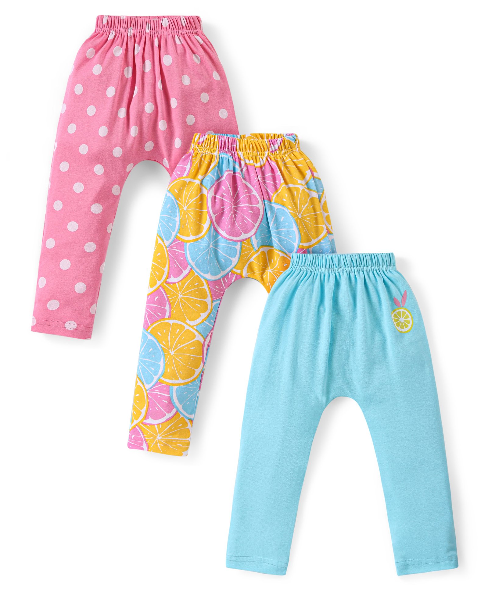 Babyhug Interlock Knit Full Length Diaper Legging Polka Dot Print Pack Of 3 - Multicolor