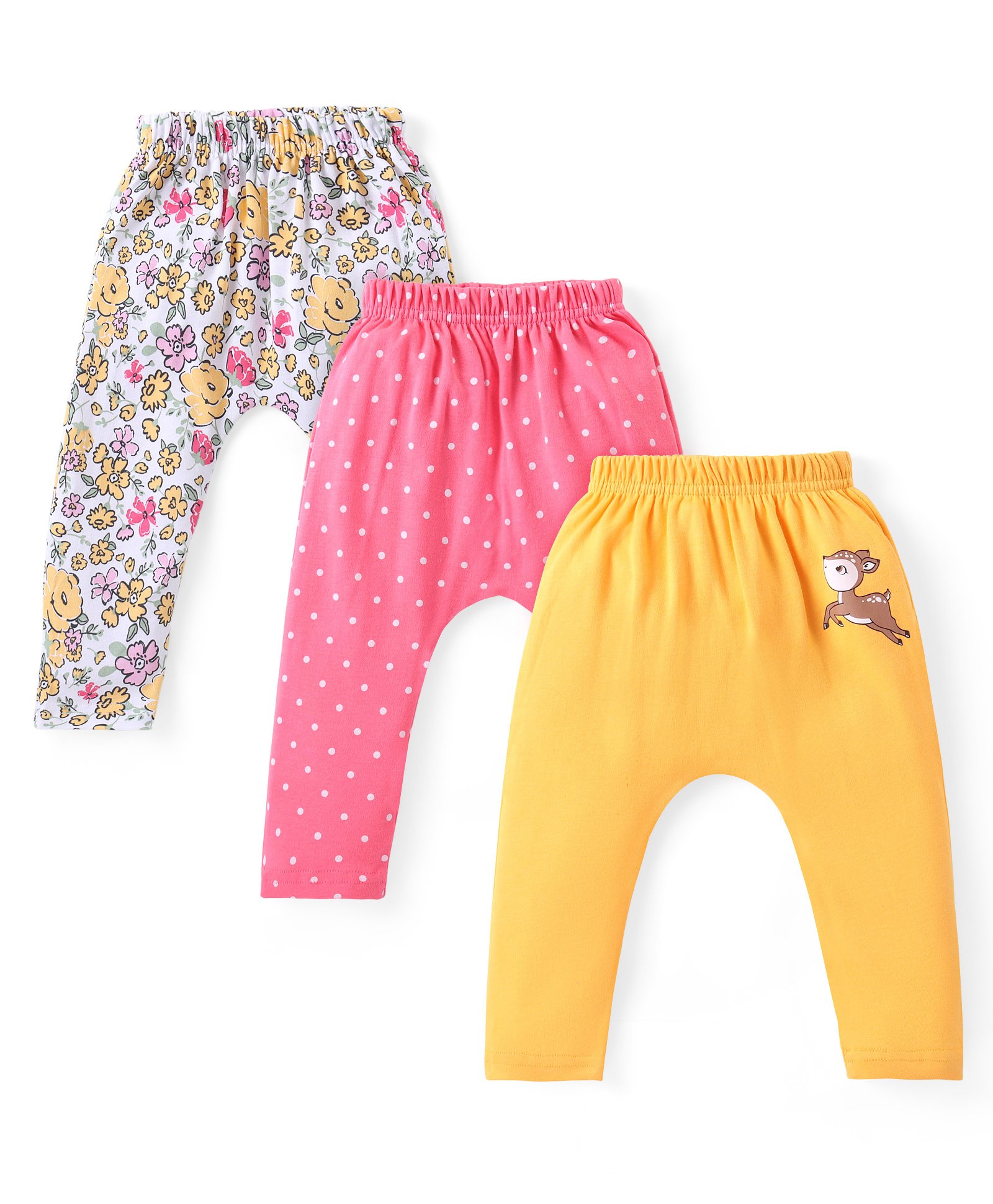 Babyhug Cotton Knit Full Length Diaper Leggings with Polka Dots & Floral Print Pack of 3 - Multicolour-picture-13
