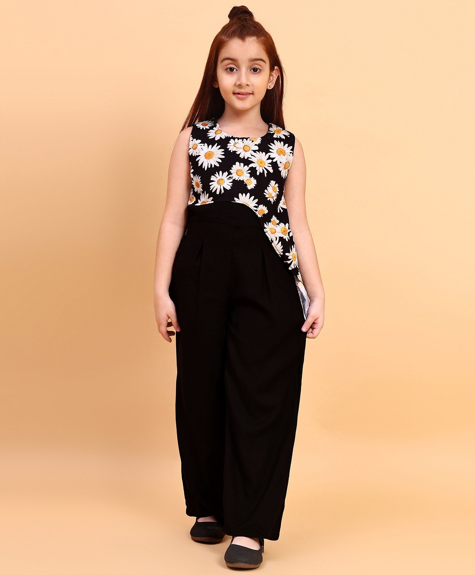 Little Marine Sleeveless Floral Printed Jumpsuit - Black-picture-17