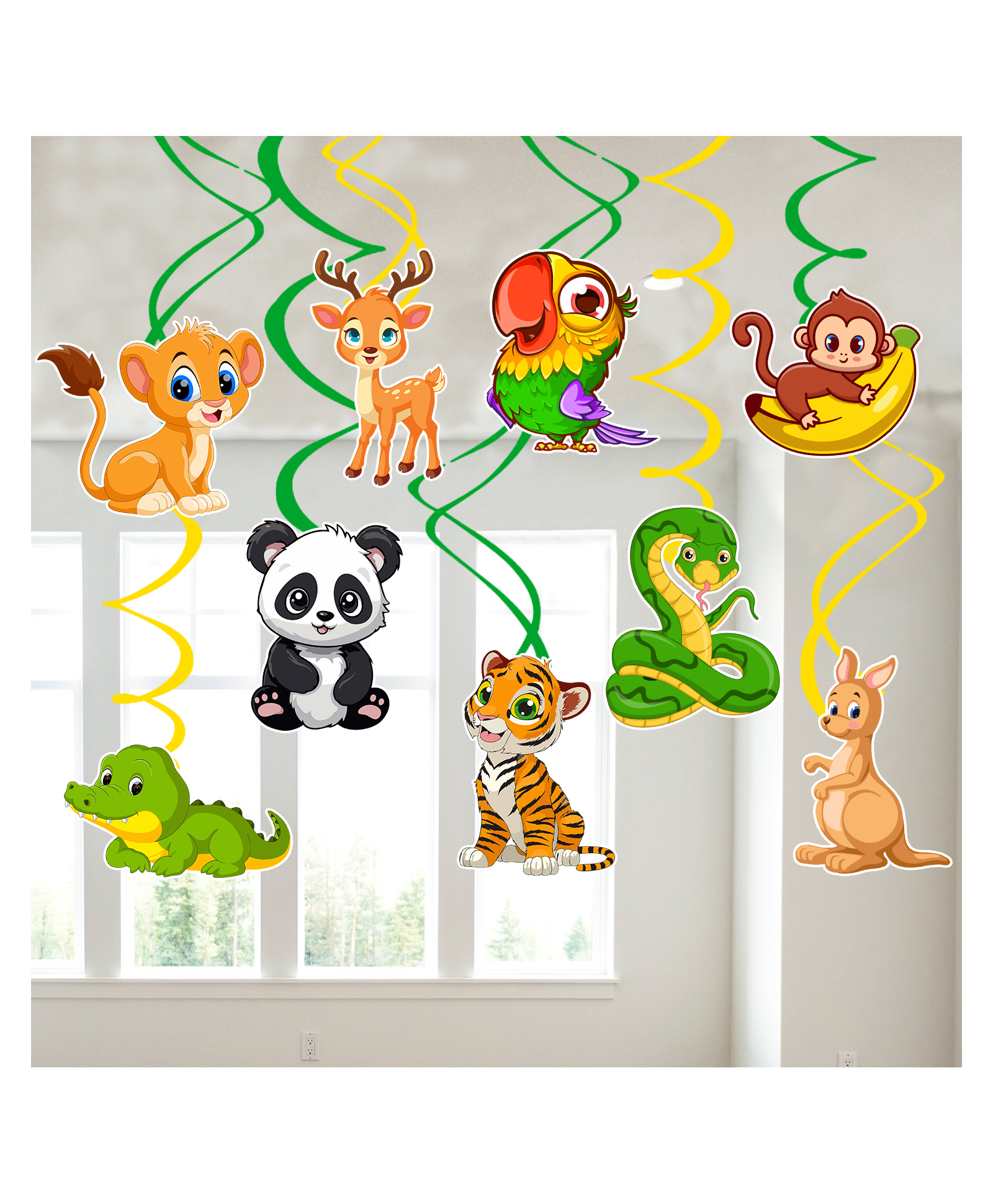 Zyozi Jungle Theme Party Decorations Hanging Swirls, Birthday Party Decorations Multicolor - Pack Of 9