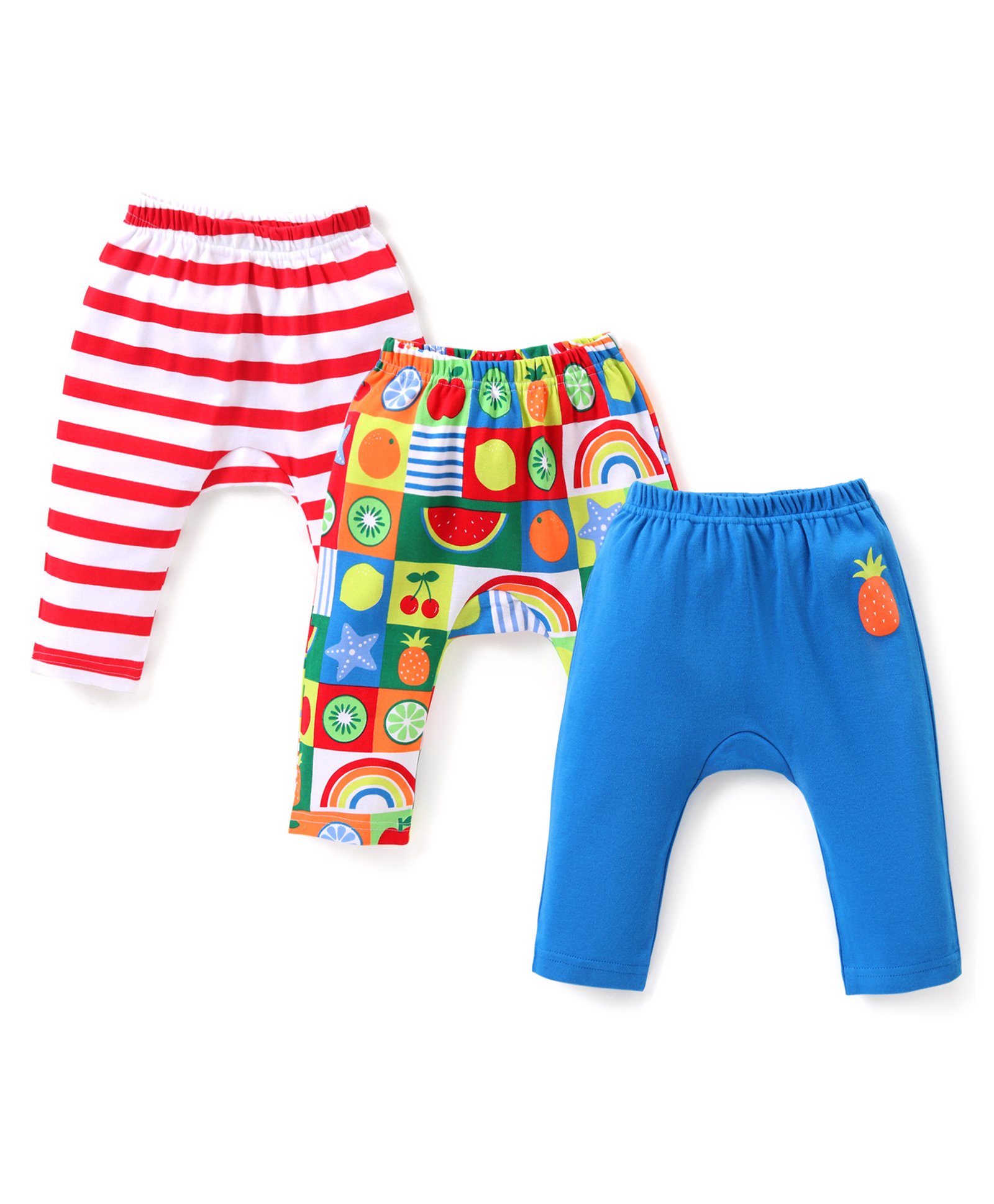 Babyhug Interlock Full Length Diaper Leggings Fruits Print Pack of 3 - Multicolour-image-45
