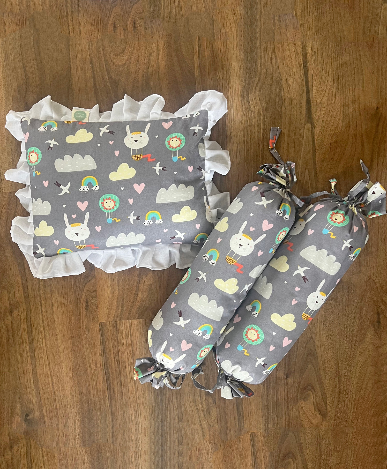 Oranges and Lemons Baby Pillow and Bolster Set - Grey-image-28