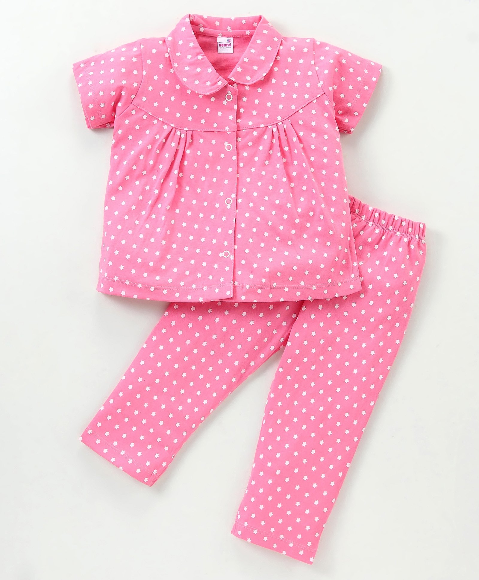 Ben Benny Single Jersey Half Sleeves Night Suit Star Print - Pink-picture-32