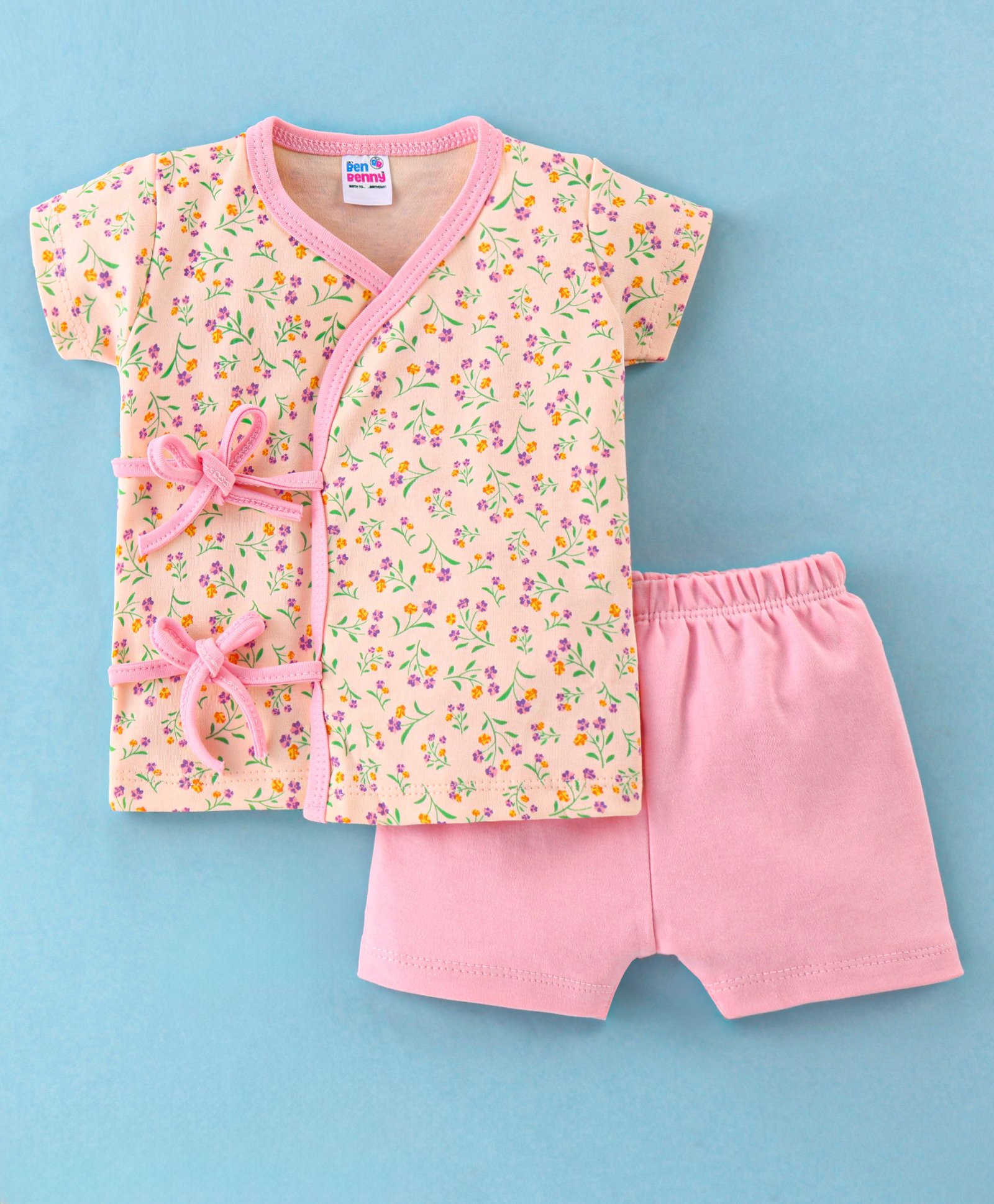Ben Benny Single Jersey Half Sleeves Night Suit Floral Print - Pink-image-41