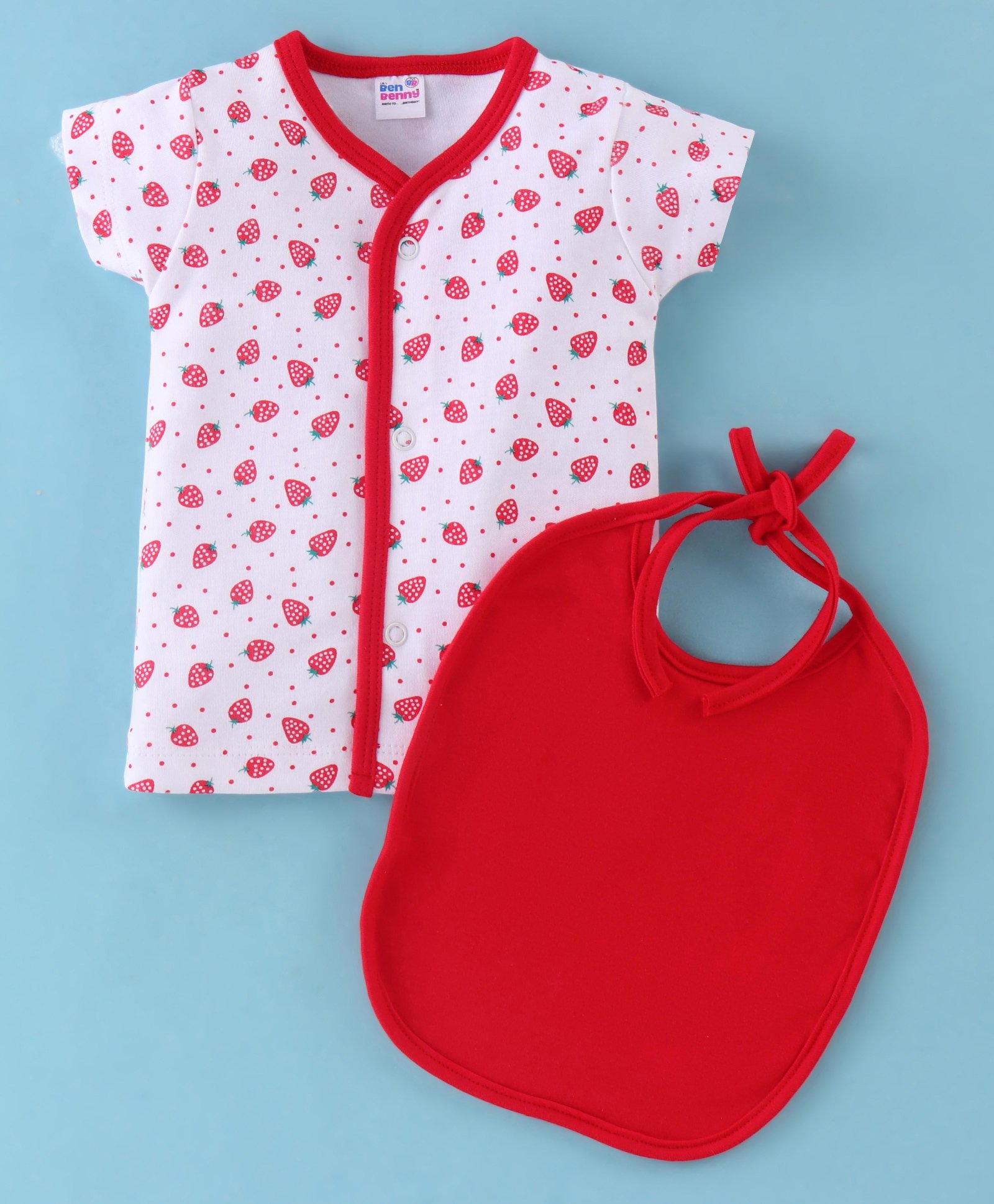 Ben Benny Interlock Knit Half Sleeves Vest with Bib Strawberry Print - Red & White-picture-22