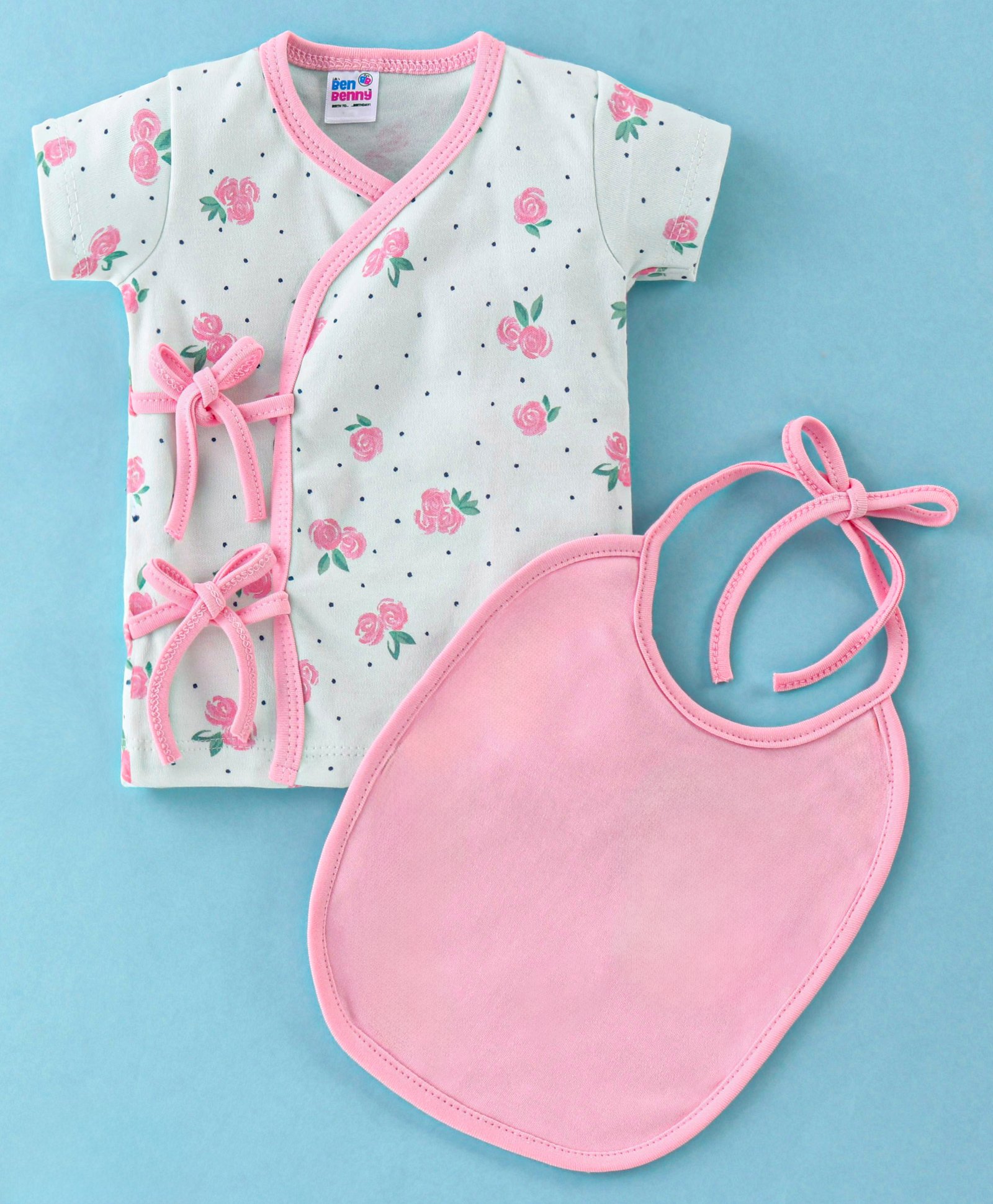 Ben Benny Interlock Knit Half Sleeves Vest with Bib Floral Print - Pink & Green-image-30