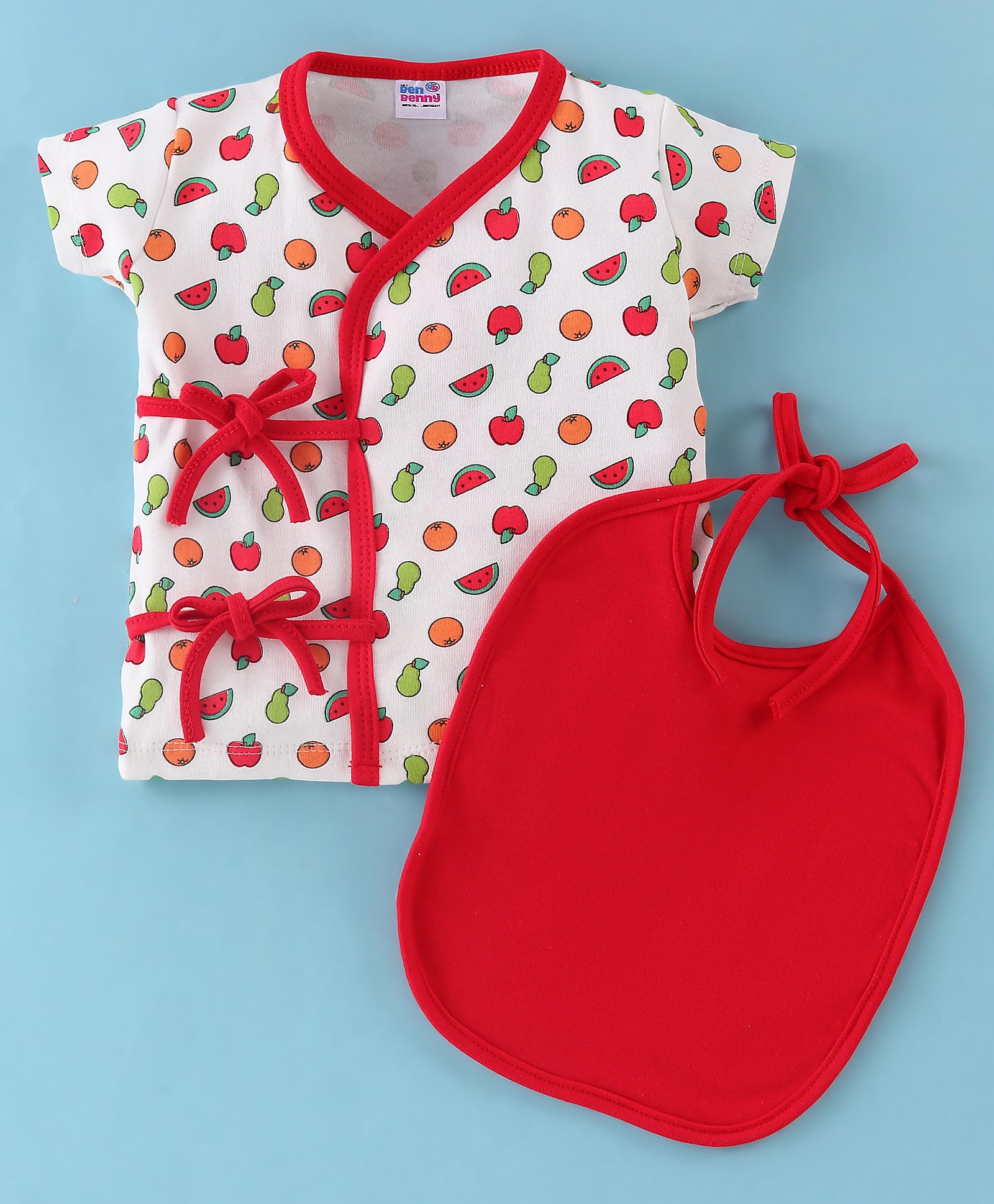 Ben Benny Interlock Knit Half Sleeves Vest with Bib Fruit Print - Red  & White-picture-11