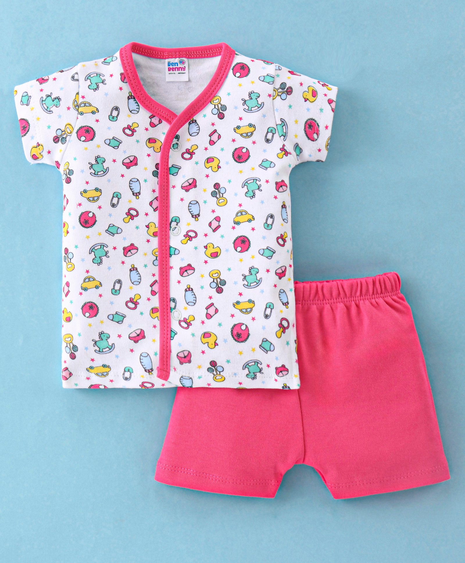 Ben Benny Single Jersey Half Sleeves Night Suit Toys Print -  Dark Pink-image-34