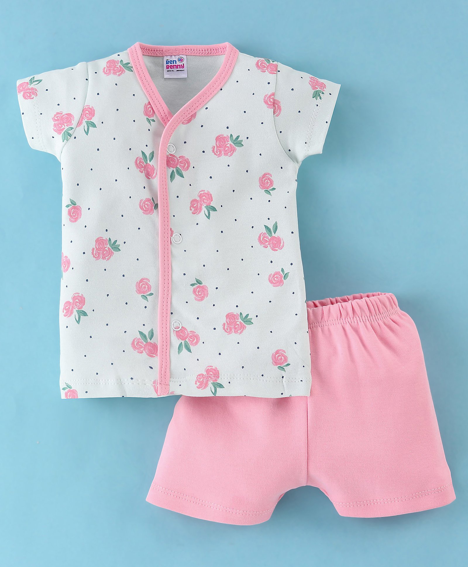 Ben Benny Single Jersey Half Sleeves Night Suit Floral Print -  Bright Pink-image-38
