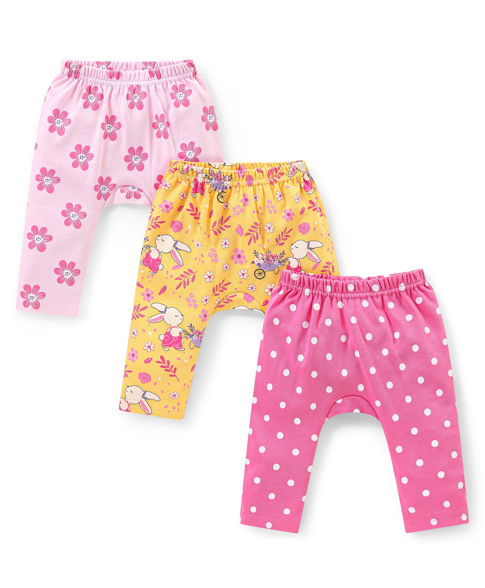 Babyhug Interlock Full Length Diaper Leggings Floral & Polka Dots Print Pack of 3 - Multicolour