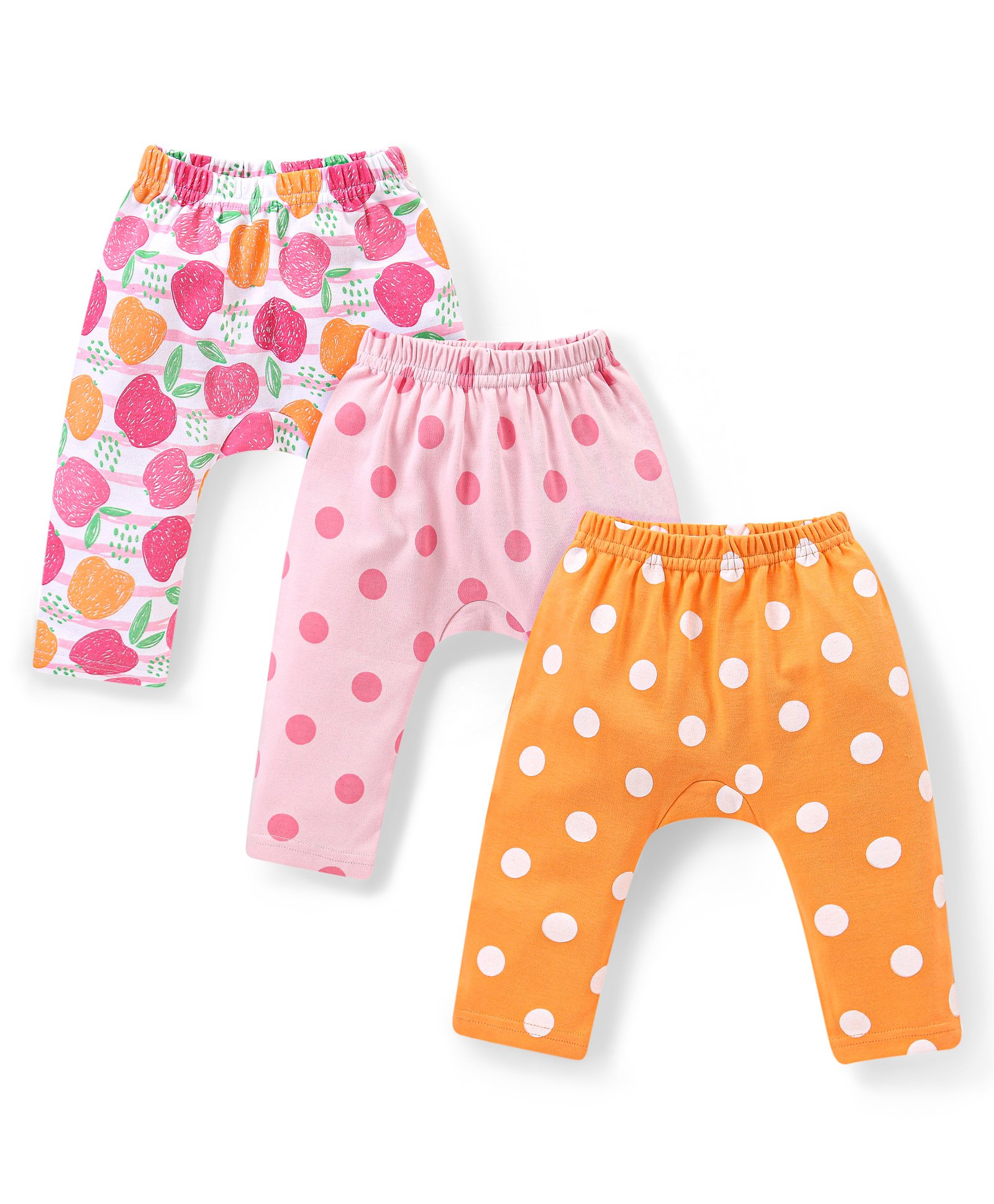 Babyhug Interlock Full Length Diaper Leggings Polka Dots & Apple Print Pack of 3 - Multicolour-image-2