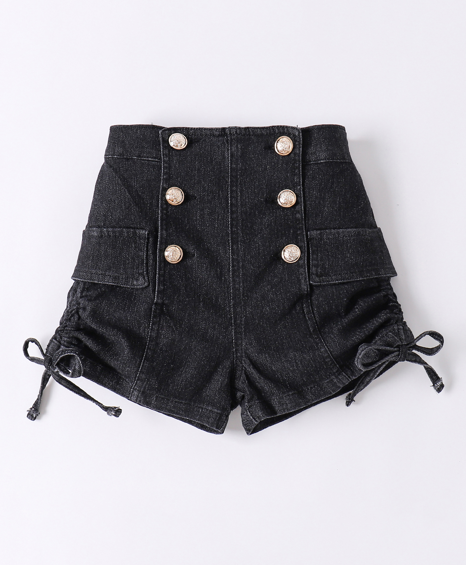 Kookie Kids Denim Shorts with Bow Detailing - Black-picture-22