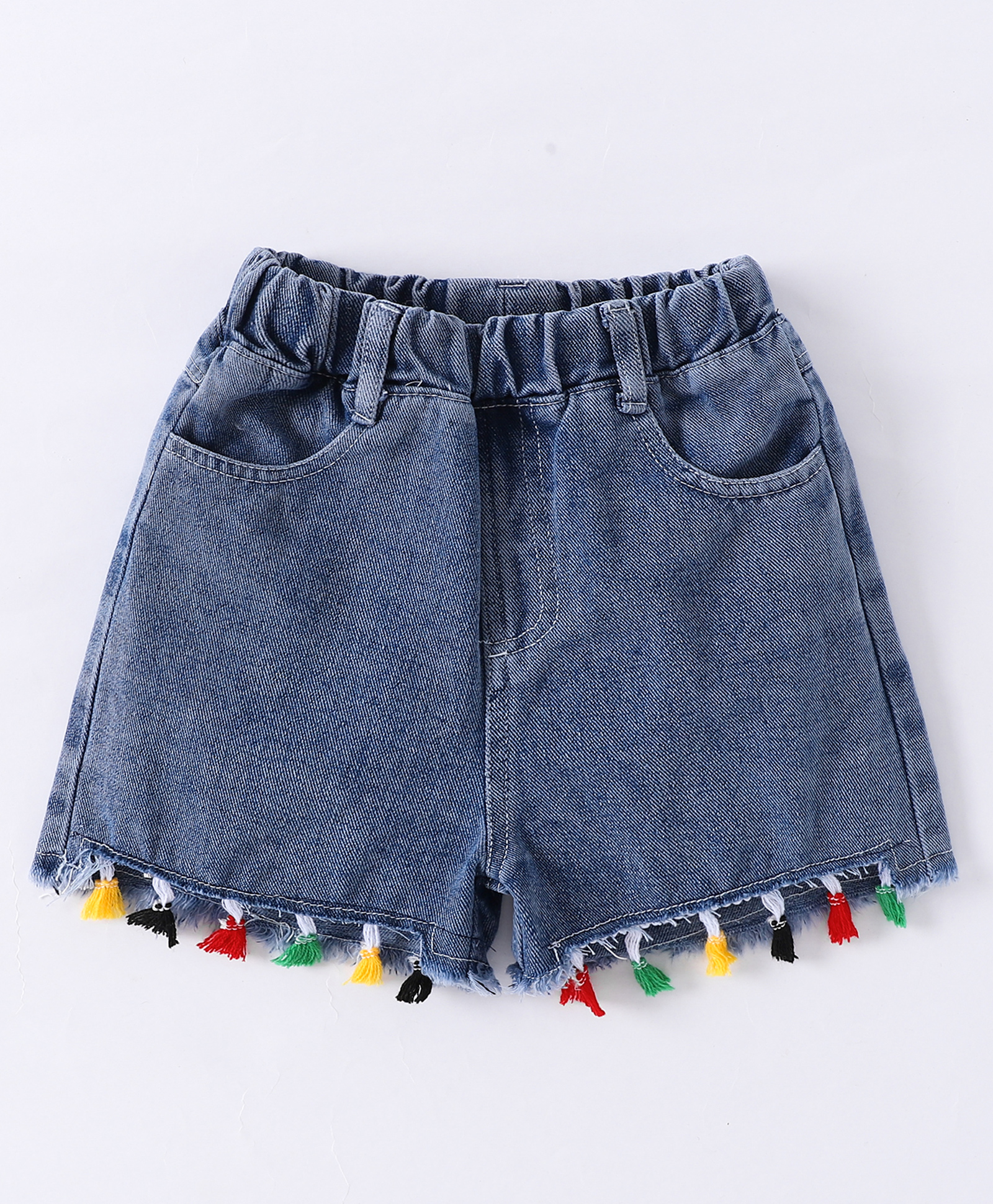 Kookie Kids Denim Washed Shorts with Tassel Detailing - Blue-picture-22