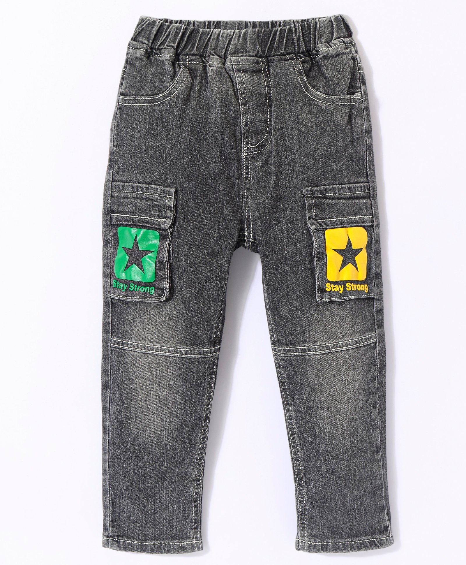 Kookie Kids Full Length Stars & Cargo Pockets Detailing Denim Jeans - Black-image-49