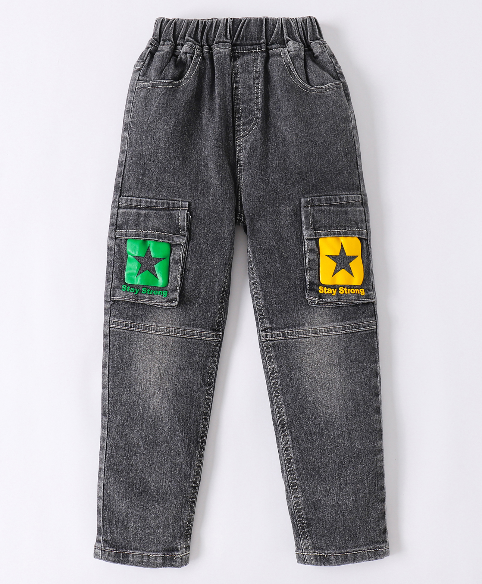 Kookie Kids Full Length Stars & Cargo Pockets Detailing Denim Jeans - Black-picture-19