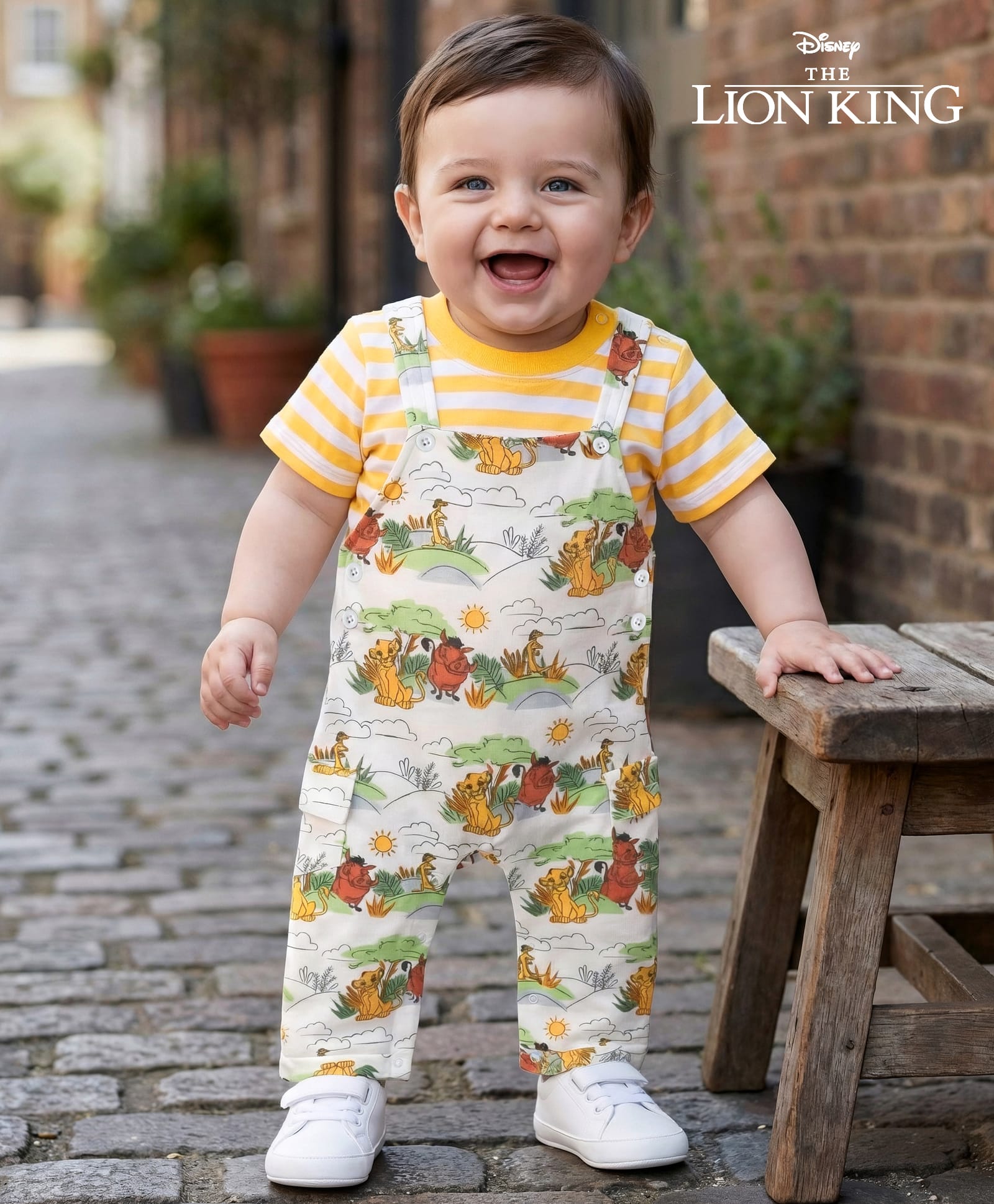 Babyoye Disney Cotton Knit Dungaree & Half Sleeves T-Shirt Set with The Lion King Print - Multicolor-image-44