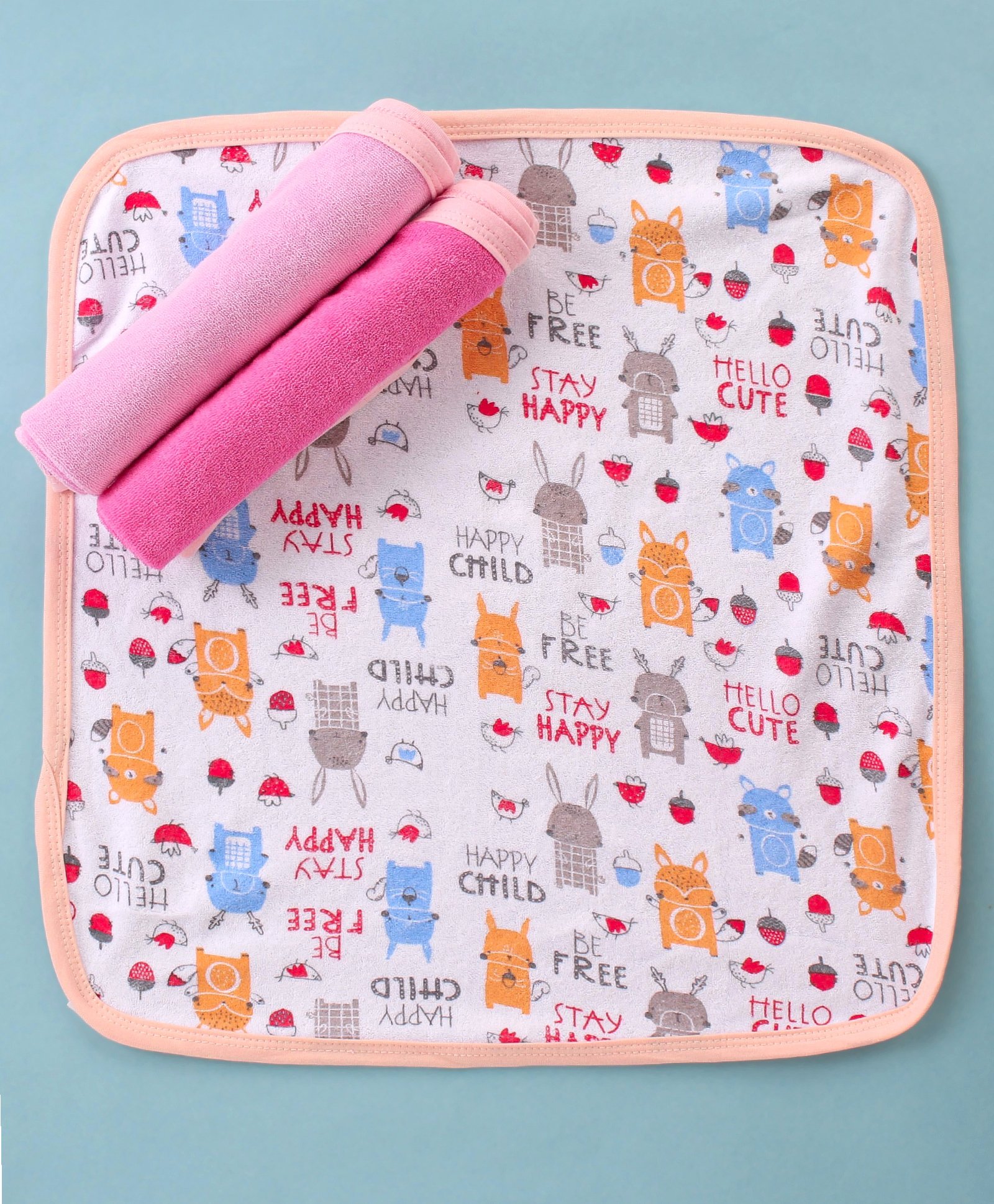 OHMS Terry Hand & Face Towels Cat Print Pack of 3  L 37.5 x B 39.5 cm- Multicolor-image-25
