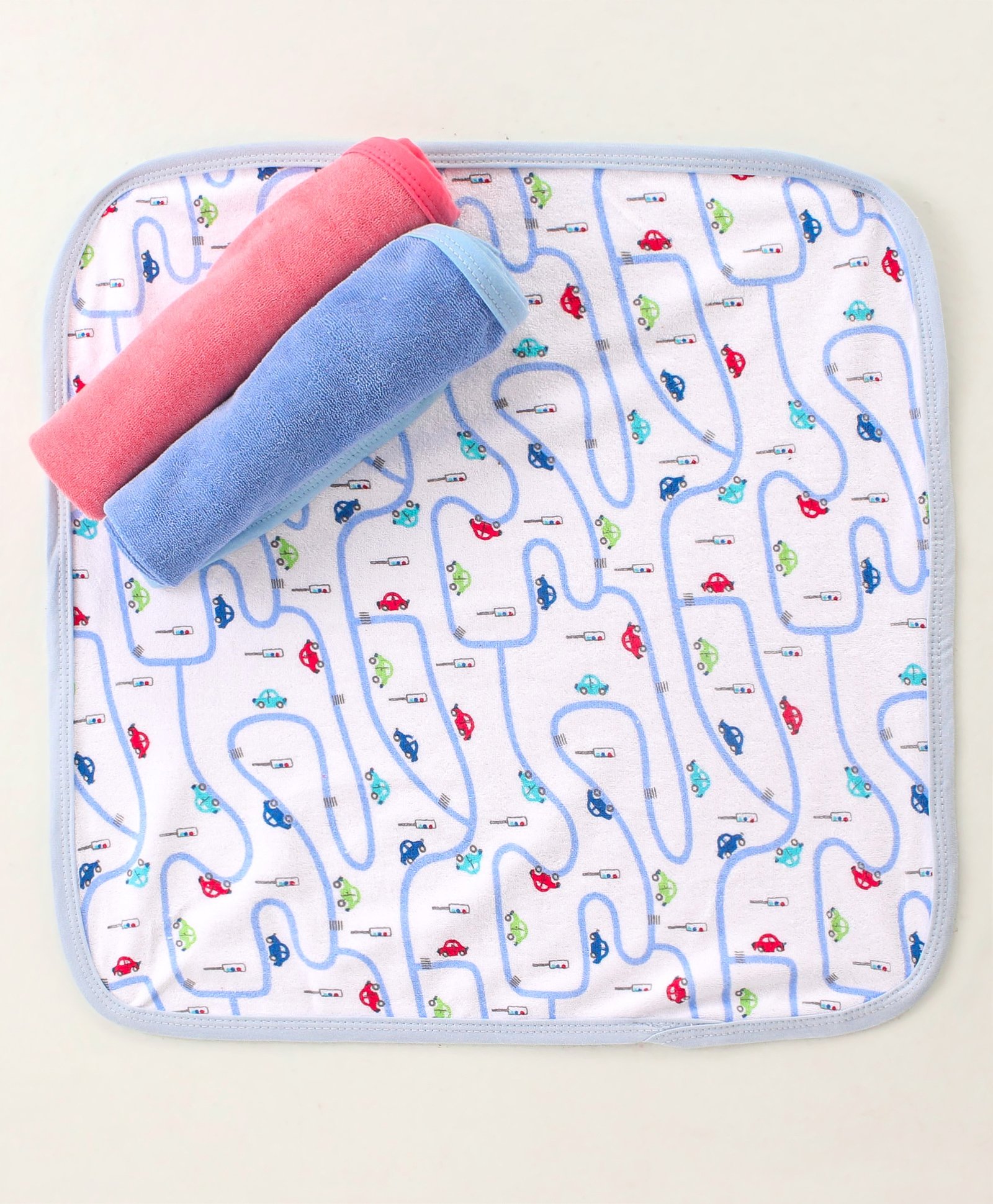 OHMS Terry Hand & Face Towels Cars Print Pack of 3  L 37.5 x B 39.5 cm- Multicolor-image-21