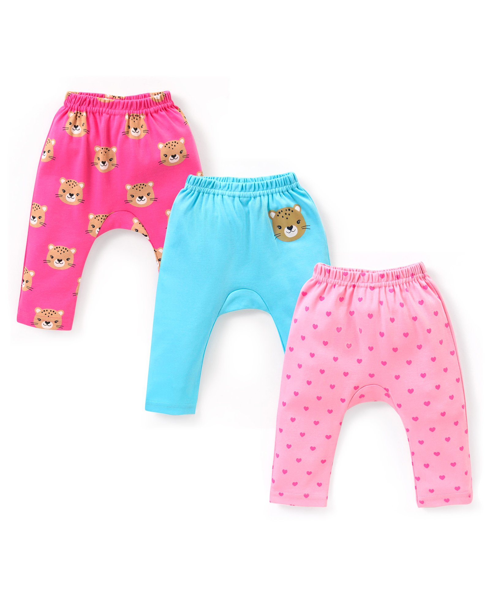 Babyhug Interlock Full Length Diaper Leggings Animal Print Pack of 3 - Multicolour