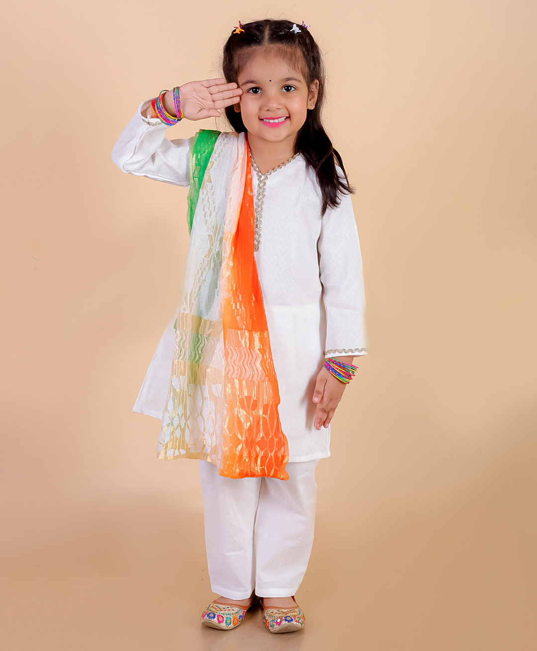 The Mom Store Full Sleeves Gota Lace Embellished Kurta & Pyjama Set - Off White-picture-27