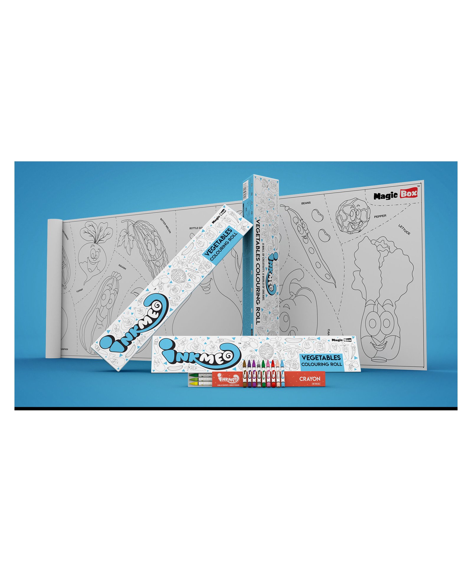 Inkmeo Reusable Vegetables Colouring Roll - White Blue-image-9