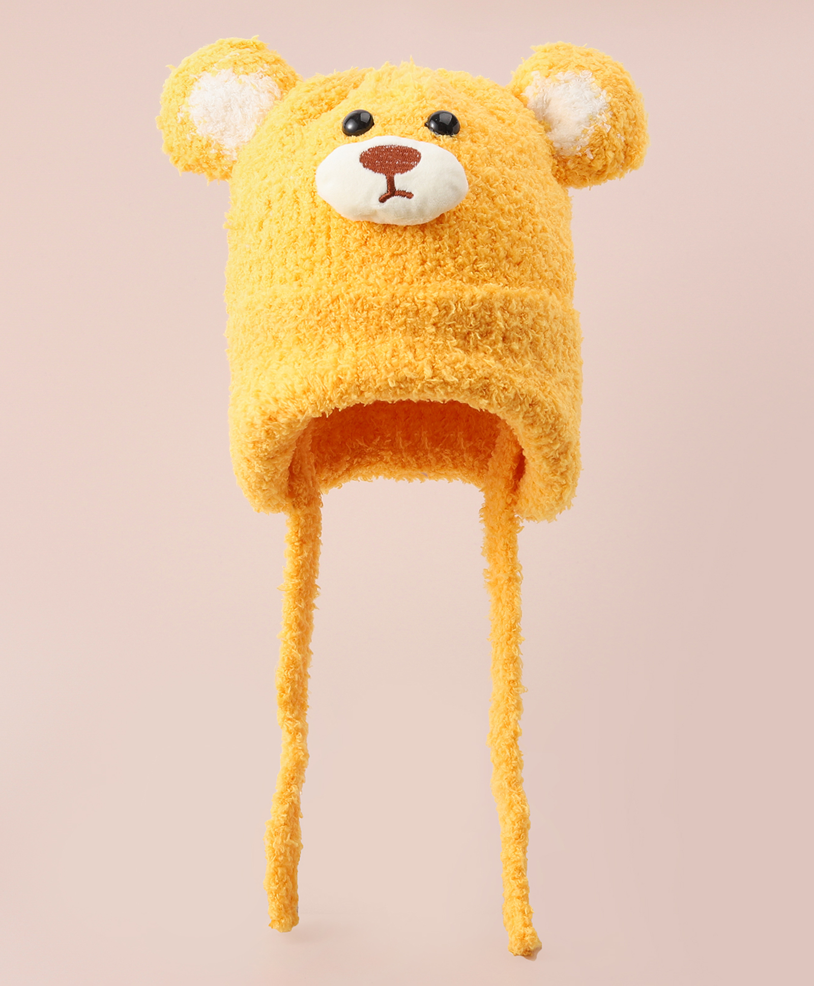 Babyhug Woollen Cap With Bear Applique - Yellow-image-48