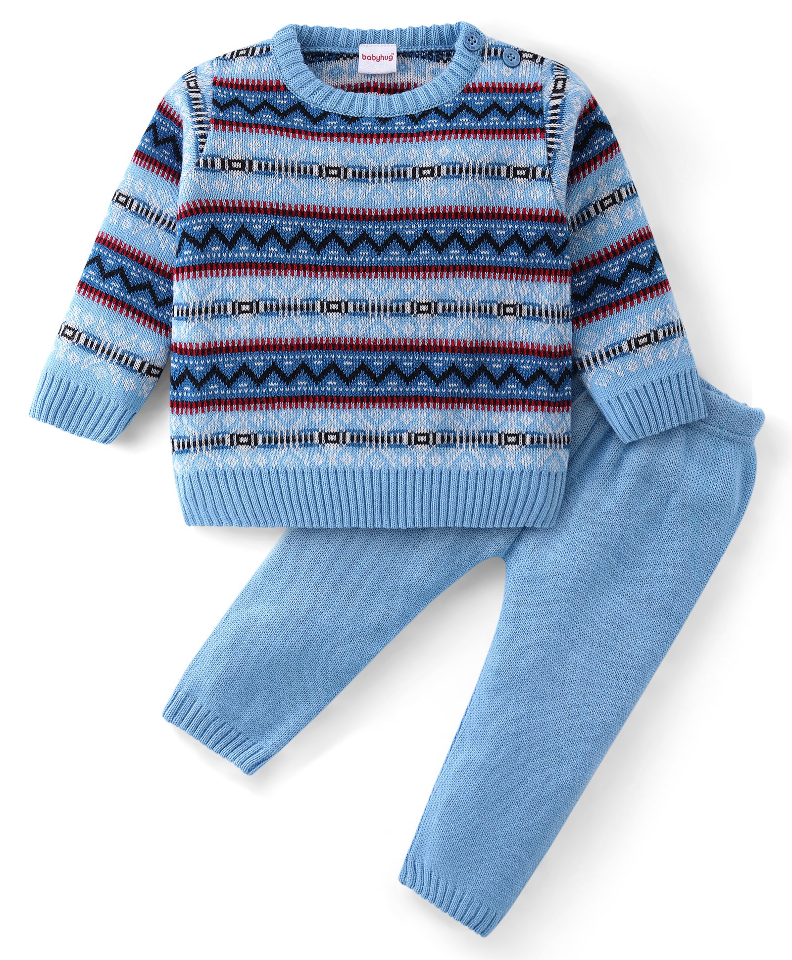 Babyhug Knitted Full Sleeves Sweater Set with Argyle Design - Multicolour