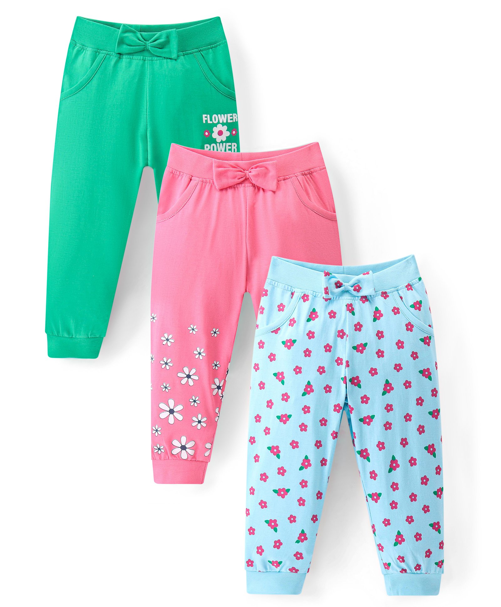 Doodle Poodle 100% Cotton Full Length Lounge Pant Floral Print Pack of 3 - Pink Blue & Green-picture-30