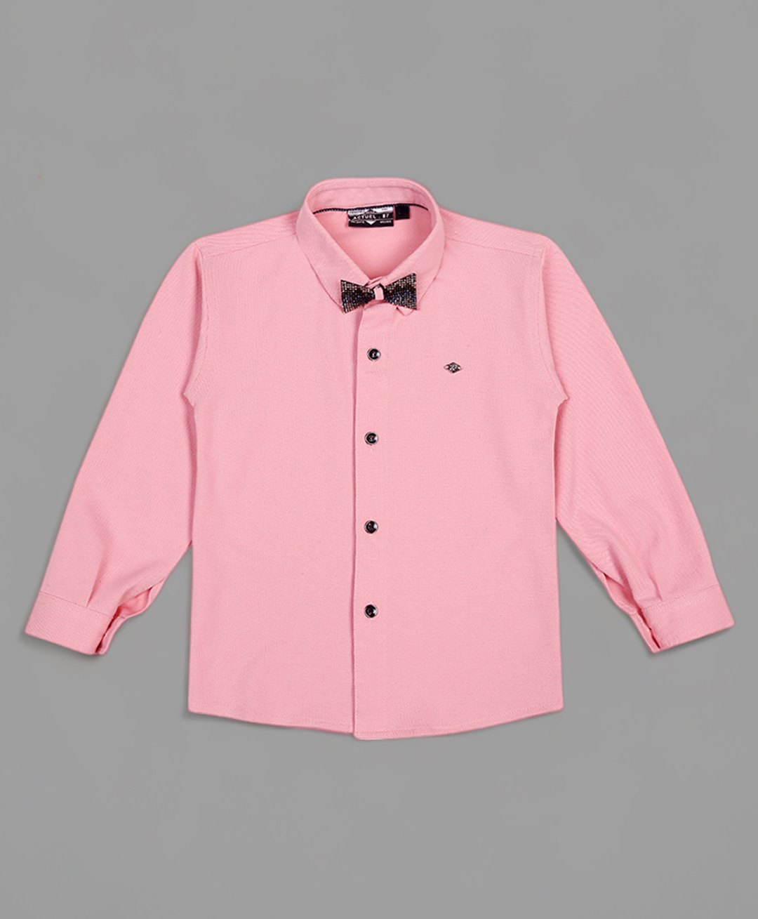 Actuel Full Sleeves Solid Shirt With Bow - Peach-image-38