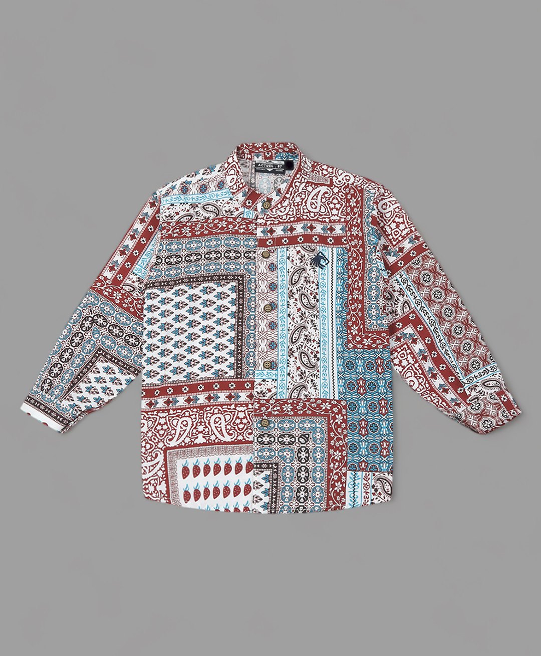 Actuel Cotton Linen Full Sleeves Abstract Printed Shirt - Maroon & Blue-image-18