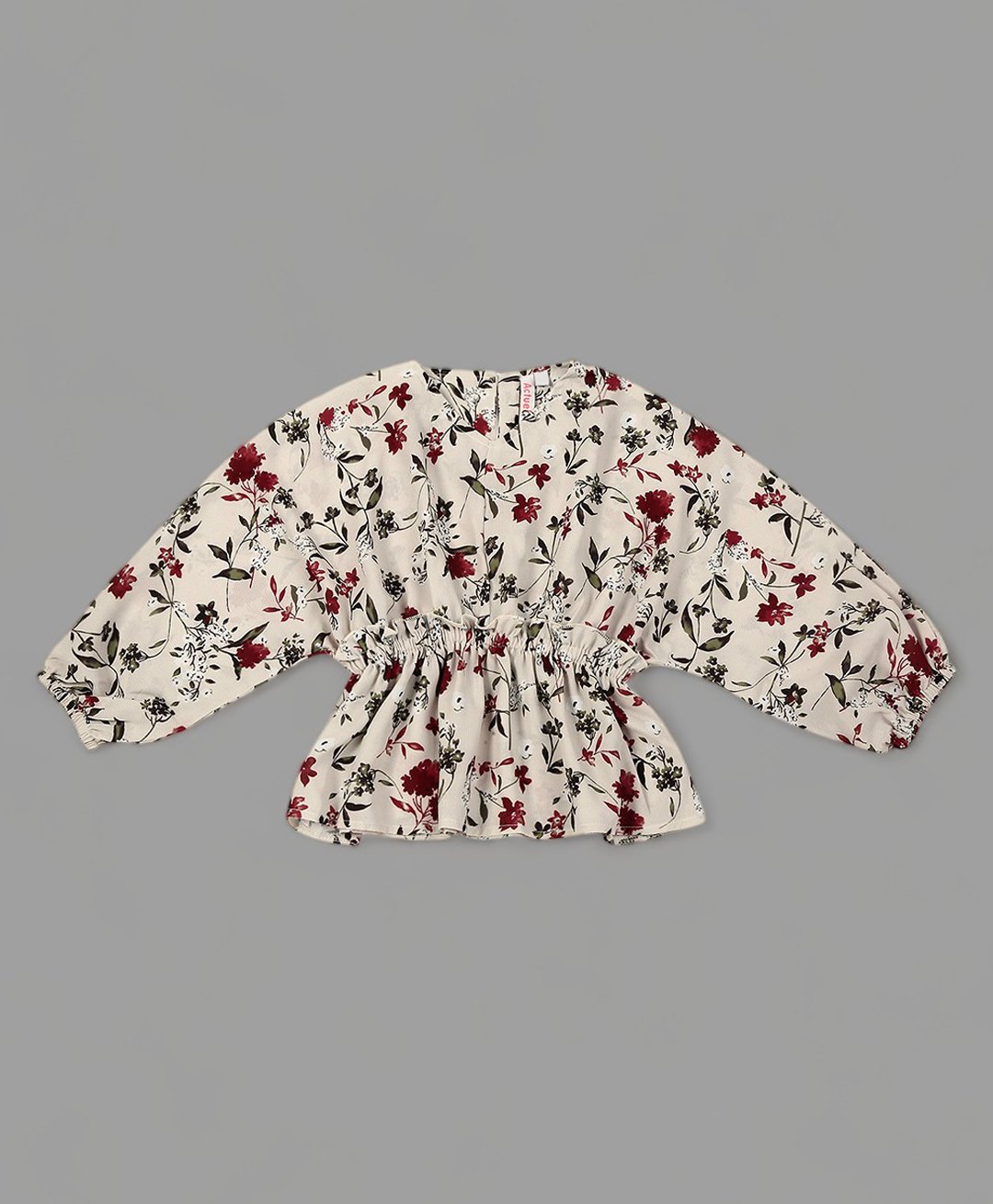 Actuel Full Sleeves Floral Printed Top With Inner Tee - Cream Red & Green-image-49
