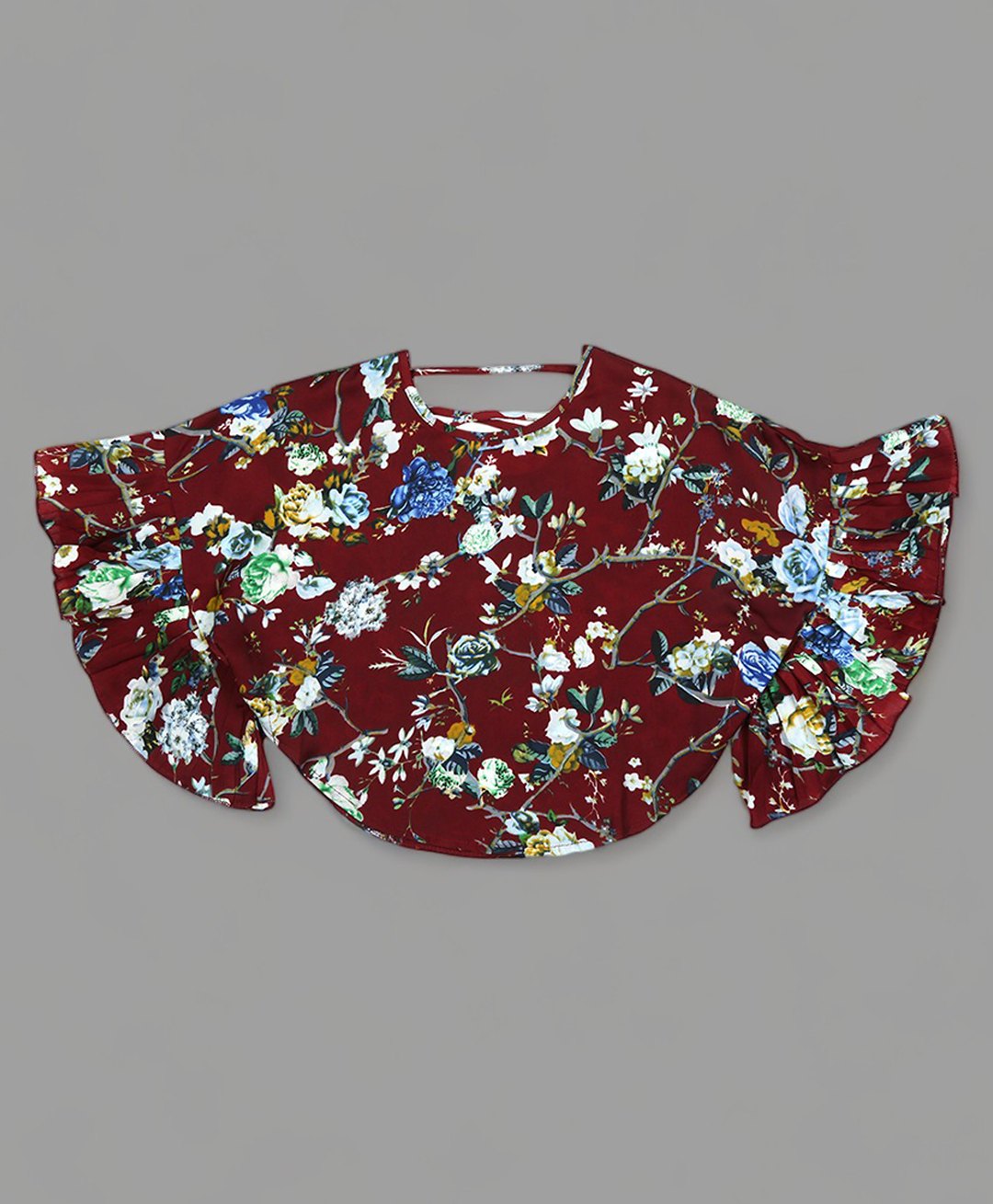 Actuel Bell Sleeves Floral Printed Top - Maroon White & Blue-picture-23